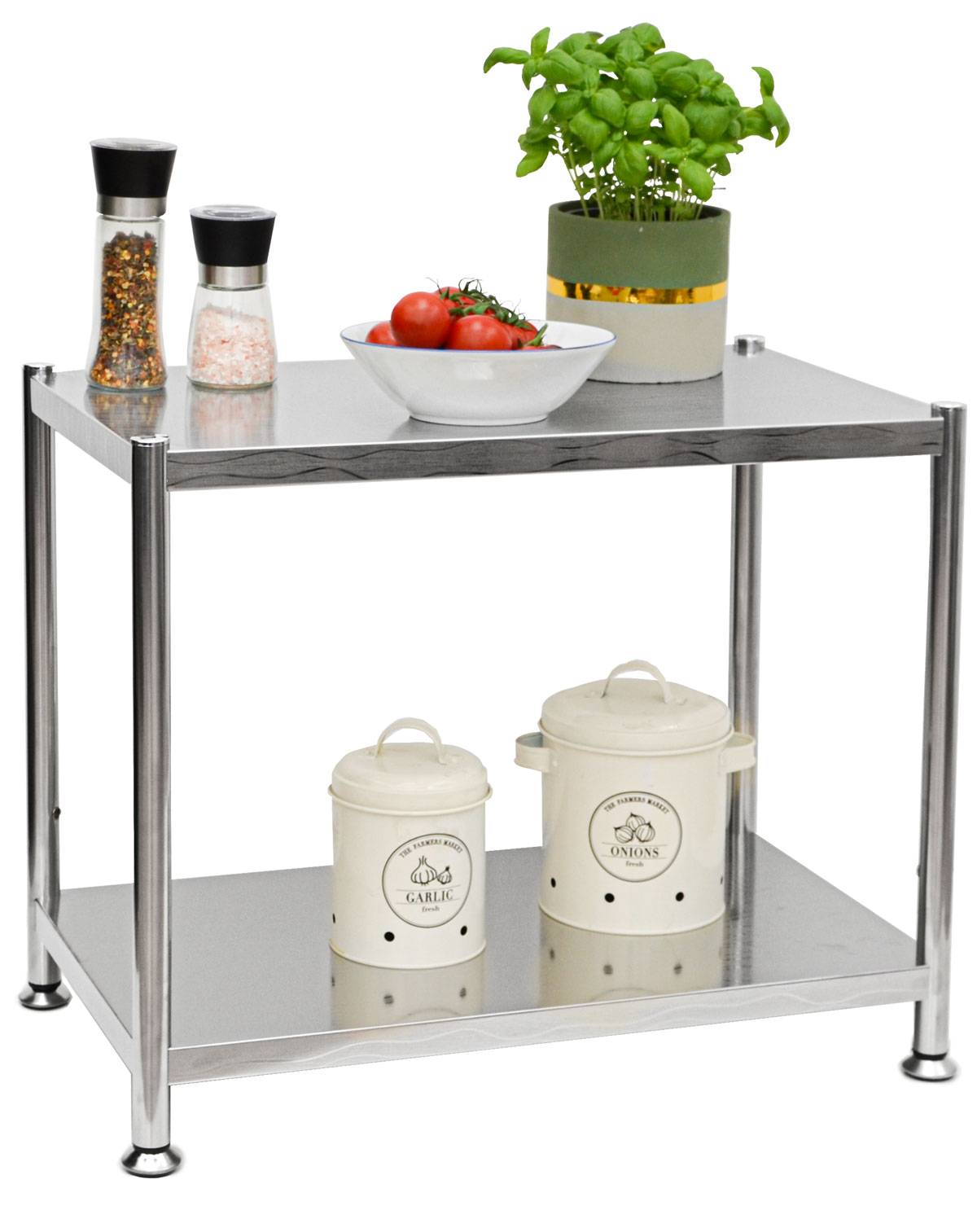 2 Ebenen Edelstahl Regal - 61x36x50 Schwerlastregal bis 60kg - Metallregal Küche