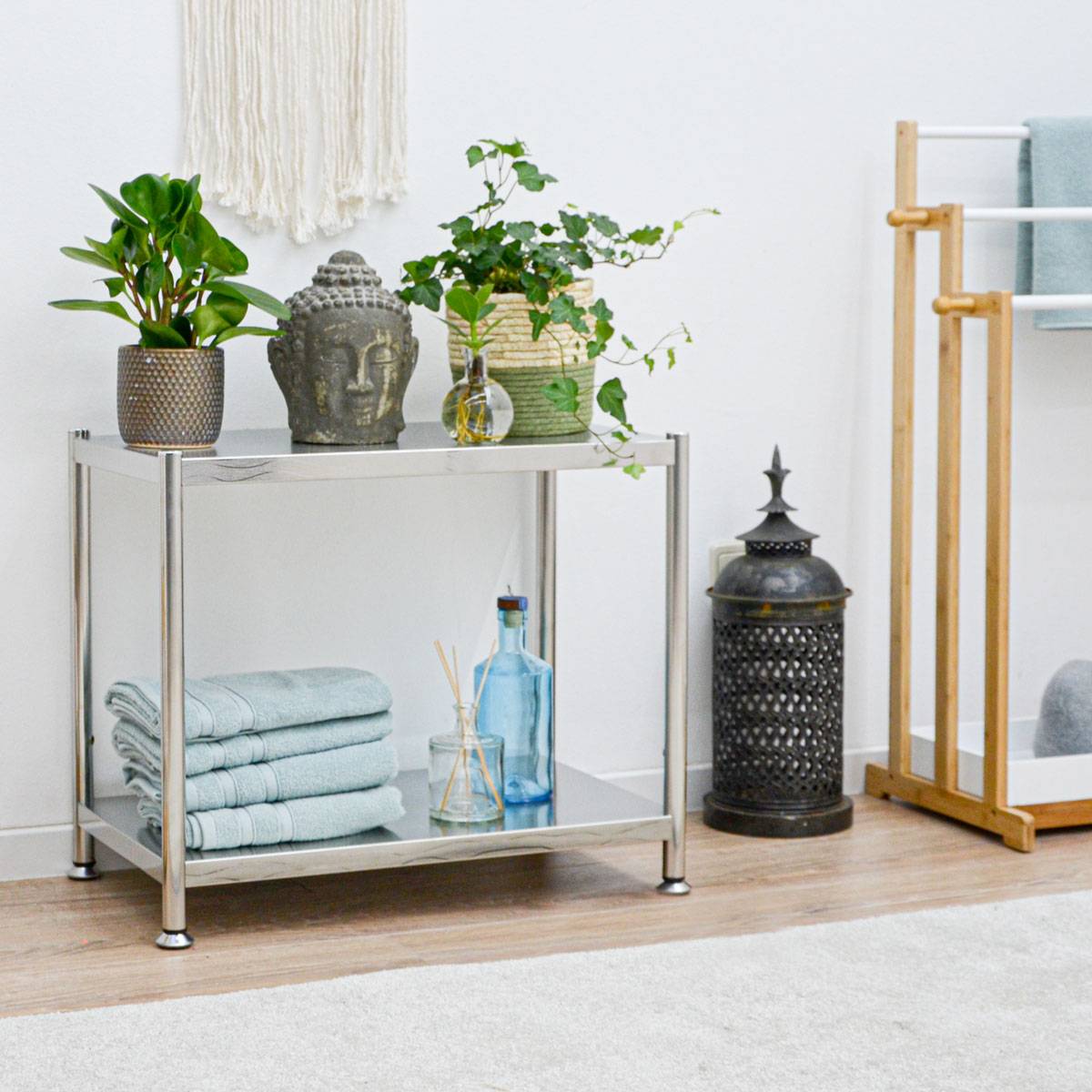 2 Ebenen Edelstahl Regal - 61x36x50 Schwerlastregal bis 60kg - Metallregal Küche