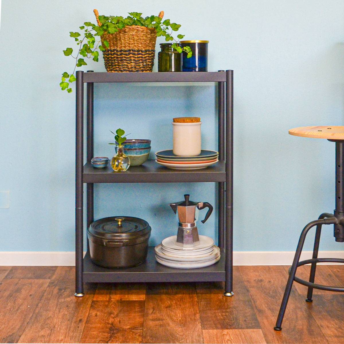 Industrial Design Metallregal 61x41x90 Standregal 3 Ebenen Metall Regal Schwarz