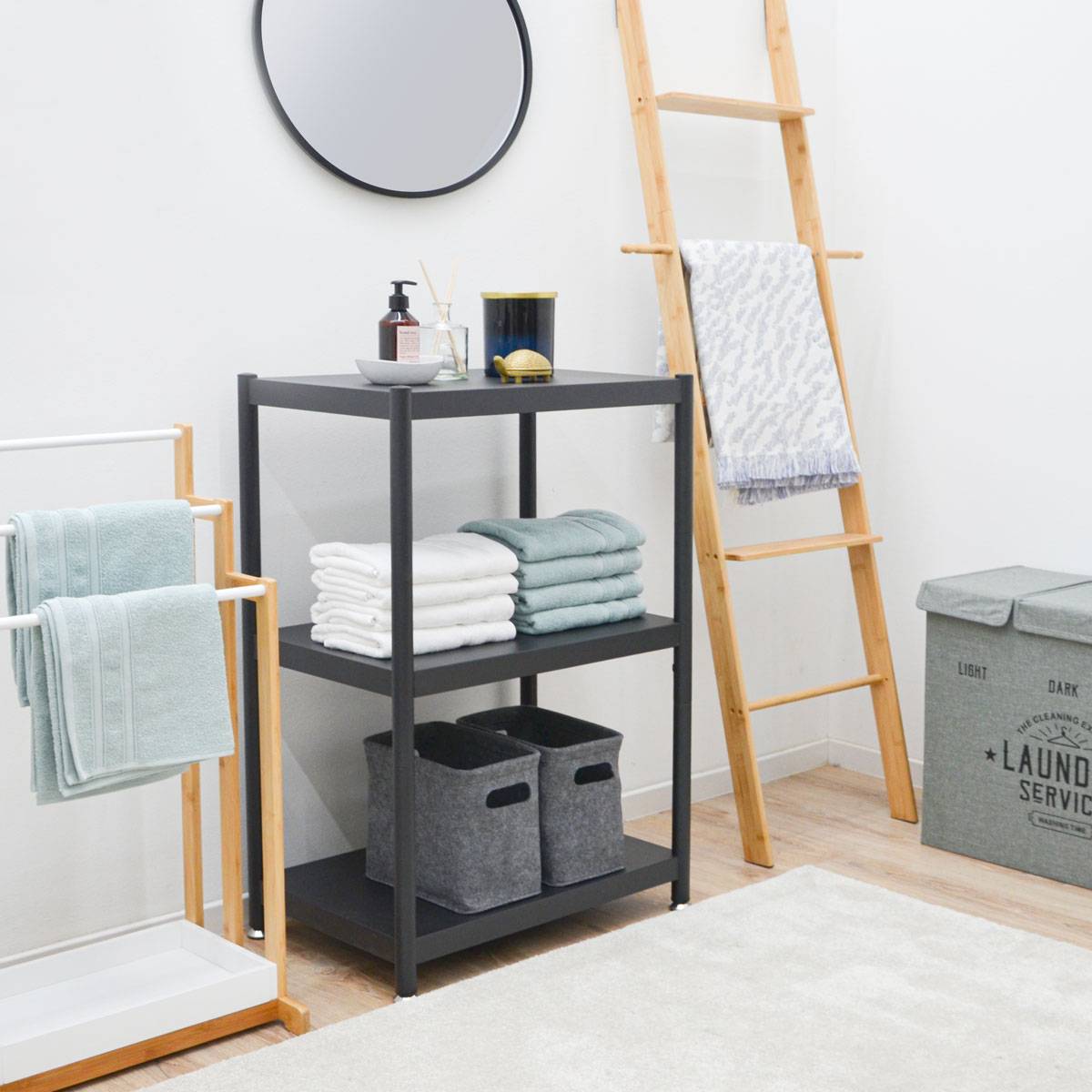 Industrial Design Metallregal 61x41x90 Standregal 3 Ebenen Metall Regal Schwarz