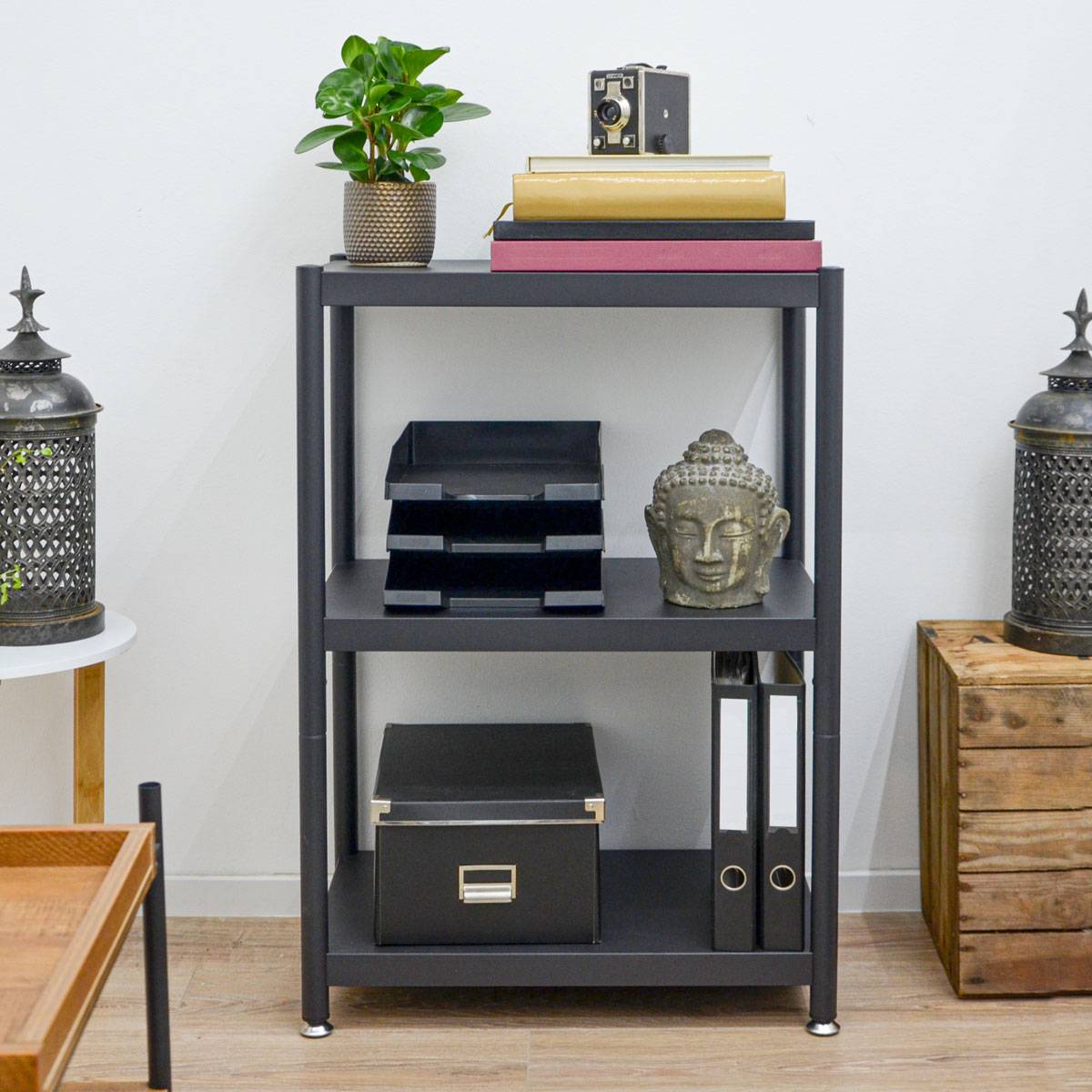 Industrial Design Metallregal 61x41x90 Standregal 3 Ebenen Metall Regal Schwarz