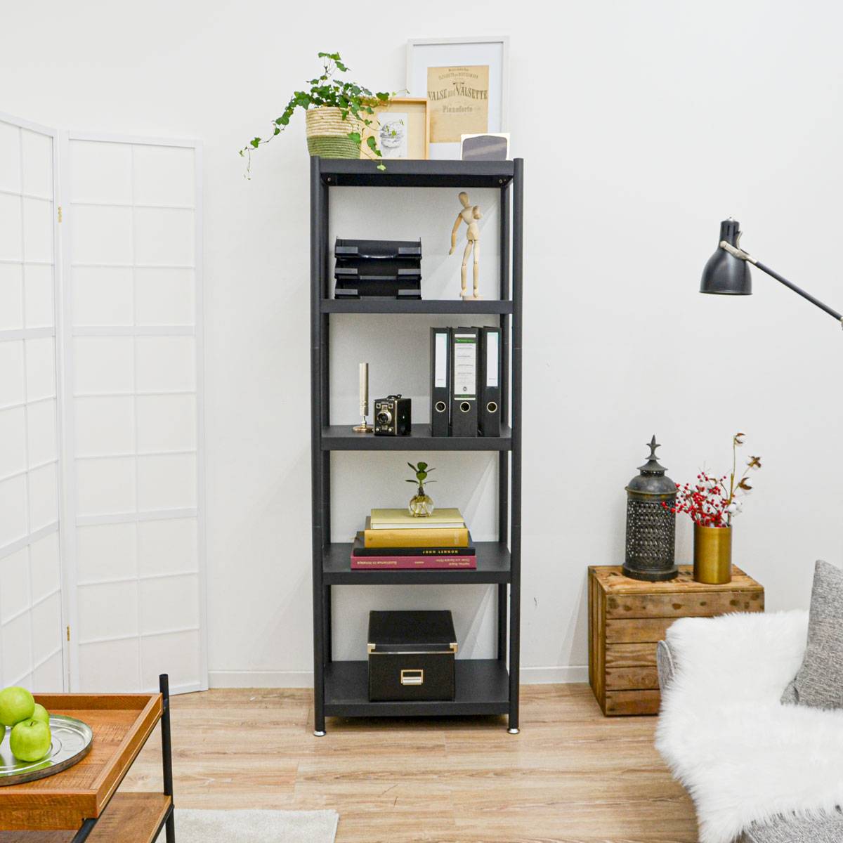 Industrial Design Metallregal 61x41x170 Standregal 5 Ebenen Metall Regal Schwarz