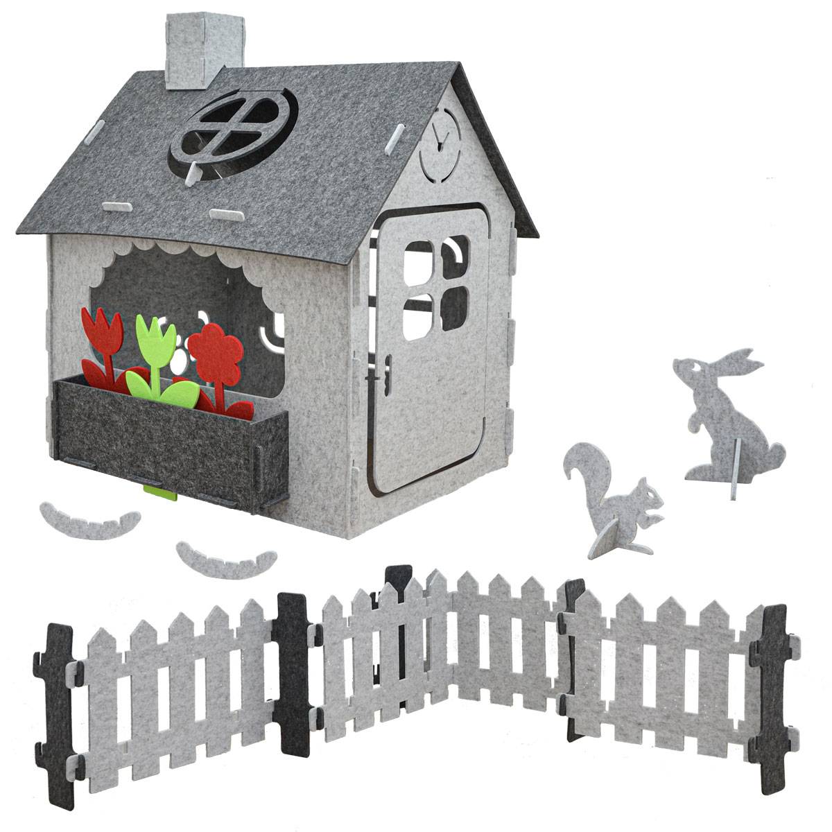 Kinder Spielhaus aus Recycling Filz 110x100x124 Indoor Outdoor Haus mit Zubehör