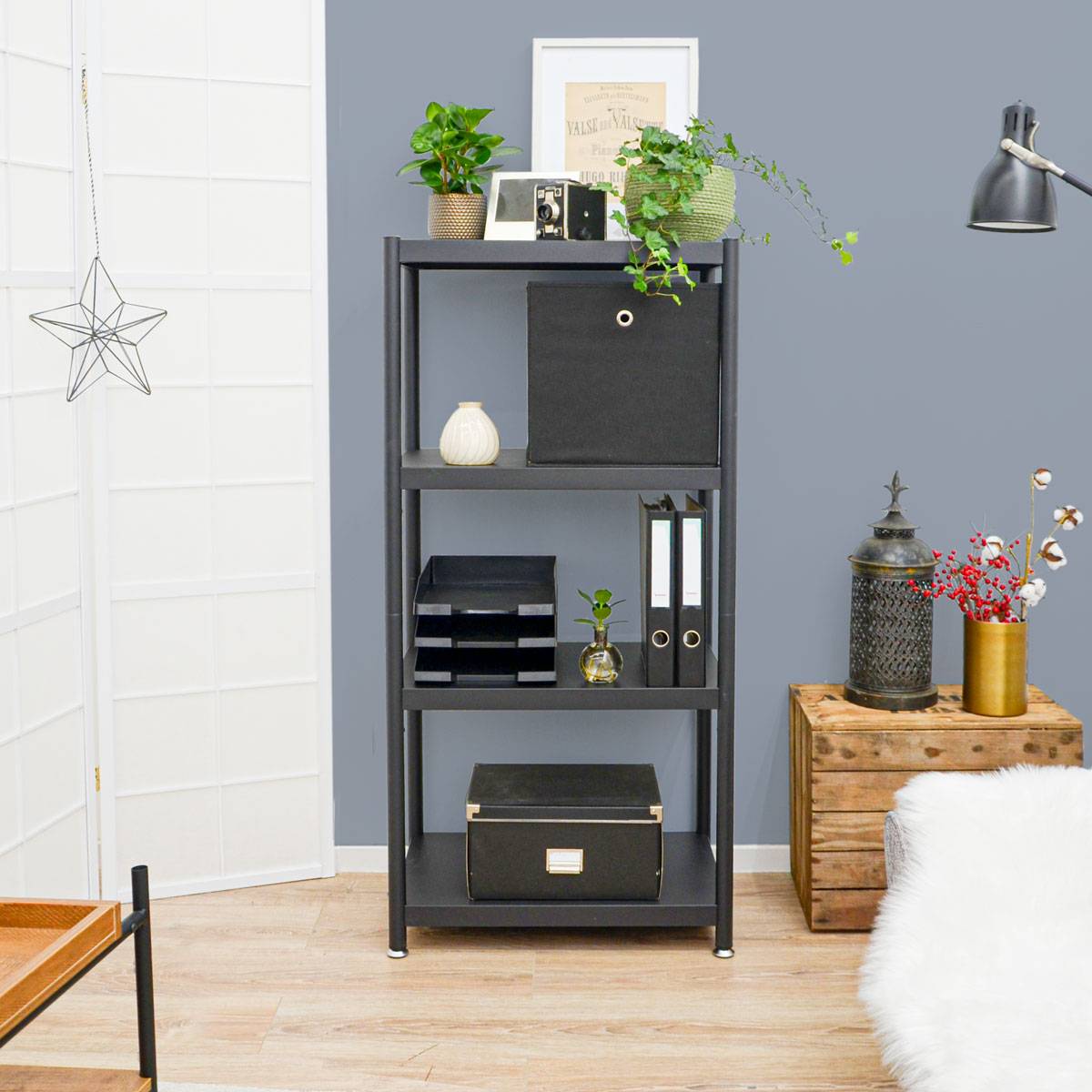 Industrial Design Metallregal 61x41x130 Standregal 4 Ebenen Metall Regal Schwarz