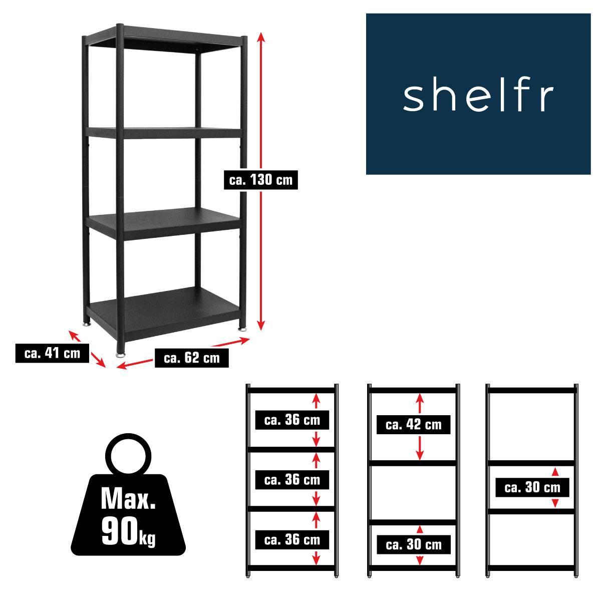 Industrial Design Metallregal 61x41x130 Standregal 4 Ebenen Metall Regal Schwarz