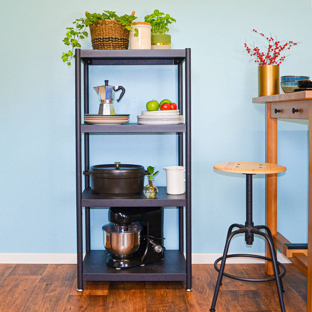 Industrial Design Metallregal 61x41x130 Standregal 4 Ebenen Metall Regal Schwarz