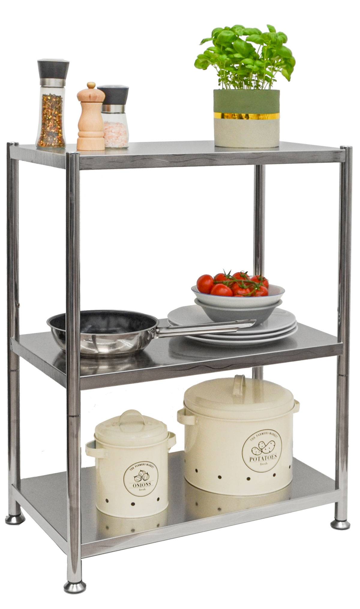 3 Ebenen Edelstahl Regal - 61x36x82 Schwerlastregal bis 60kg - Metallregal Küche