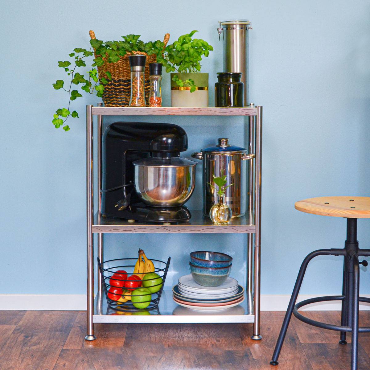 3 Ebenen Edelstahl Regal - 61x36x82 Schwerlastregal bis 60kg - Metallregal Küche