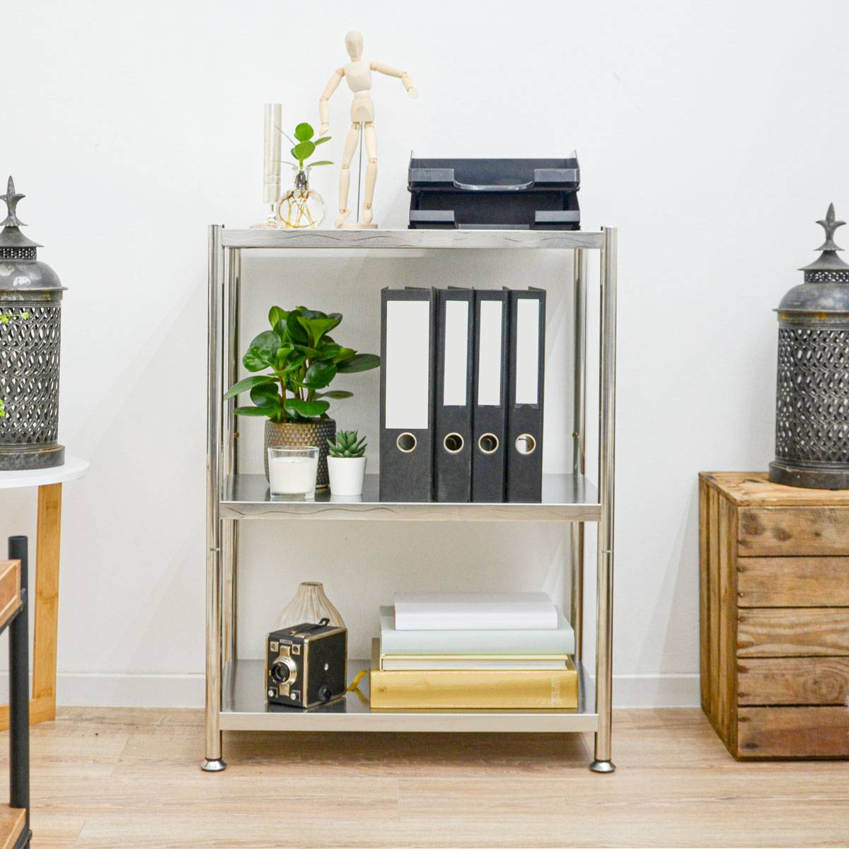 3 Ebenen Edelstahl Regal - 61x36x82 Schwerlastregal bis 60kg - Metallregal Küche