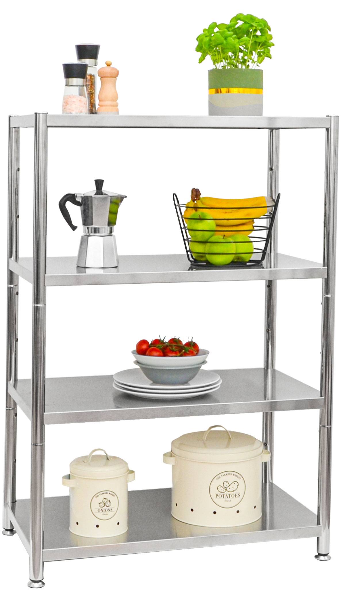 Edelstahl Regal bis 160kg - 4 Ebenen Schwerlastregal 74x41x109 Metallregal Küche