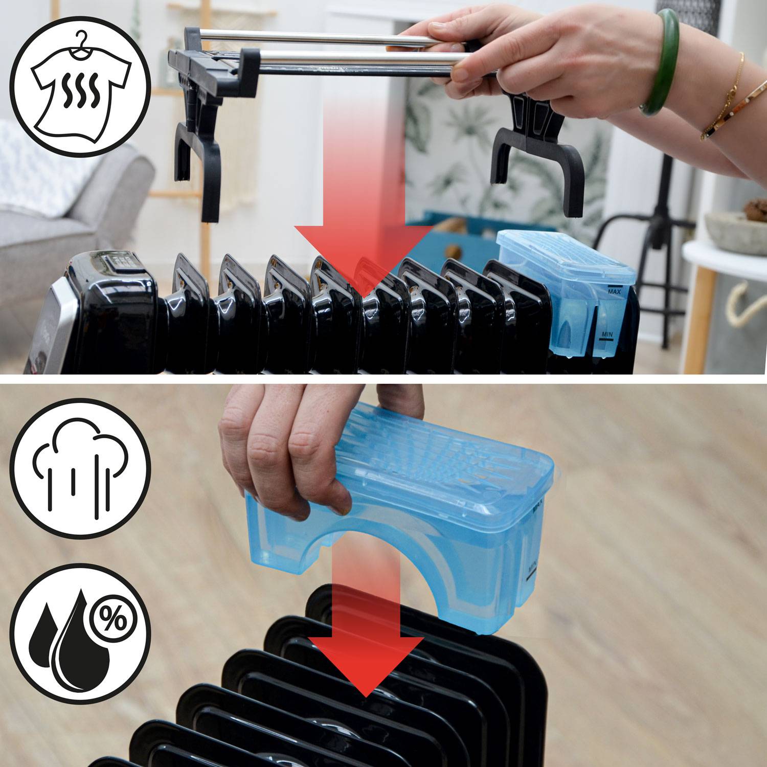 Ölradiator 2500W Energiesparend 11 Rippen mit Wäschetrockner & Luftbefeuchter