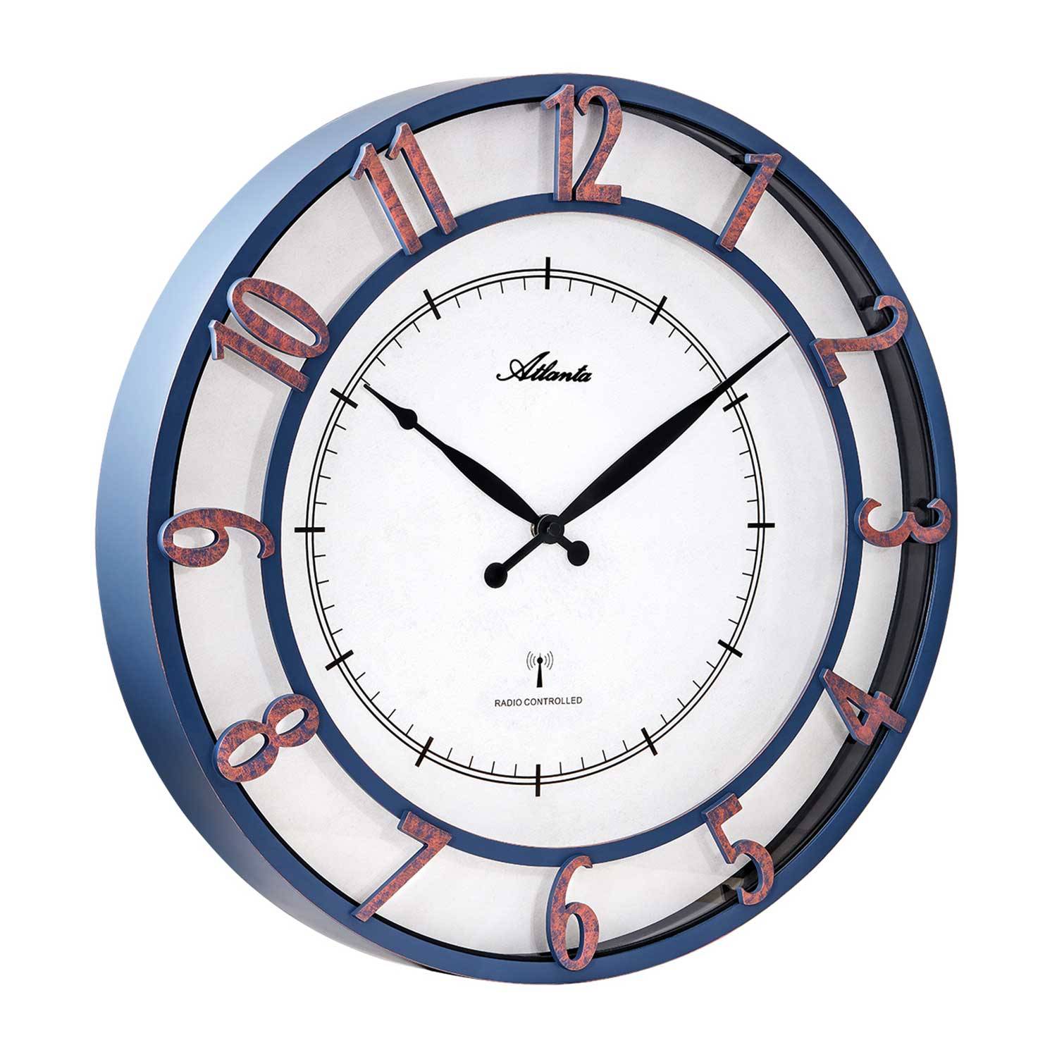 Atlanta 4547 Funk-Wanduhr, Größe XL, blaues Gehäuse, Antik-Optik
