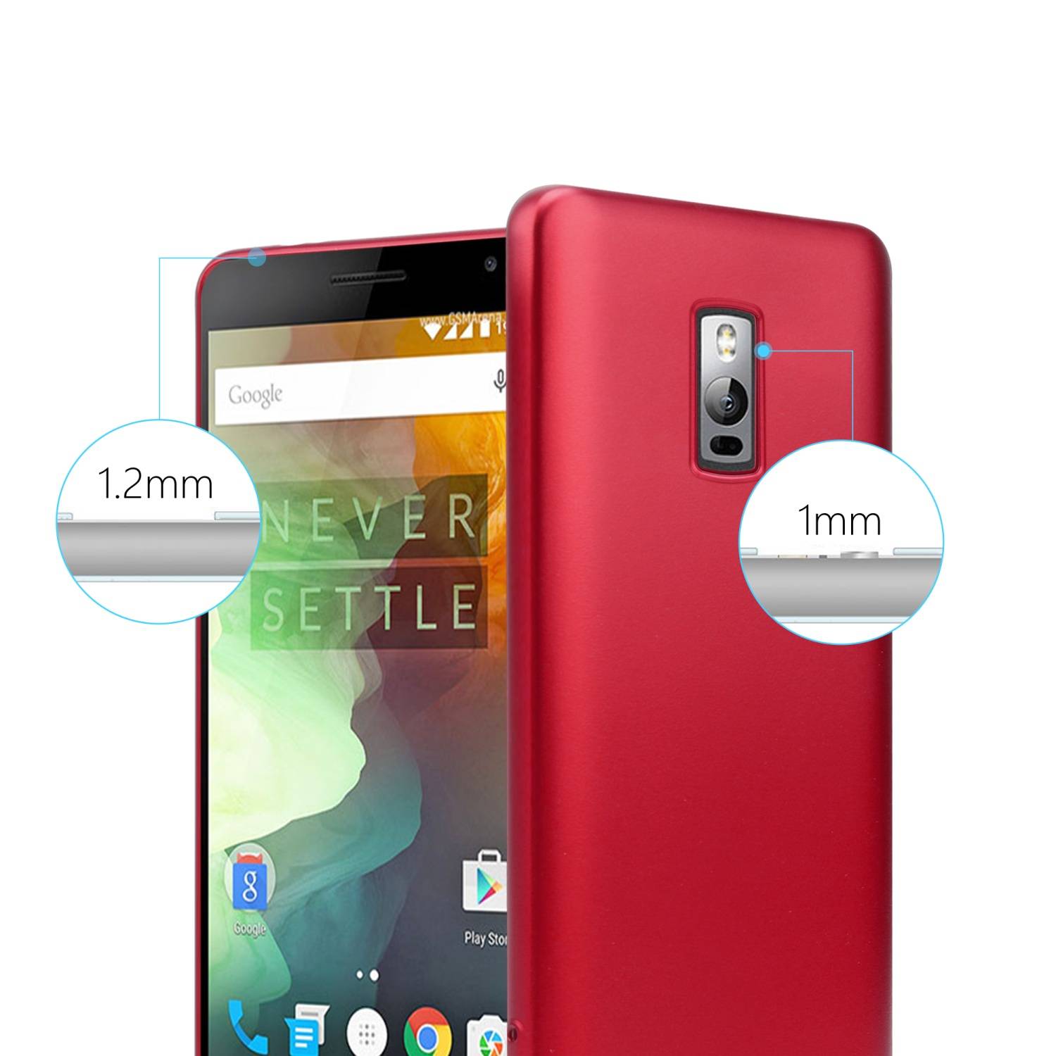 Cadorabo Schutzhülle für OnePlus ONE Hülle in Rot Handyhülle TPU Silikon Etui Cover Case