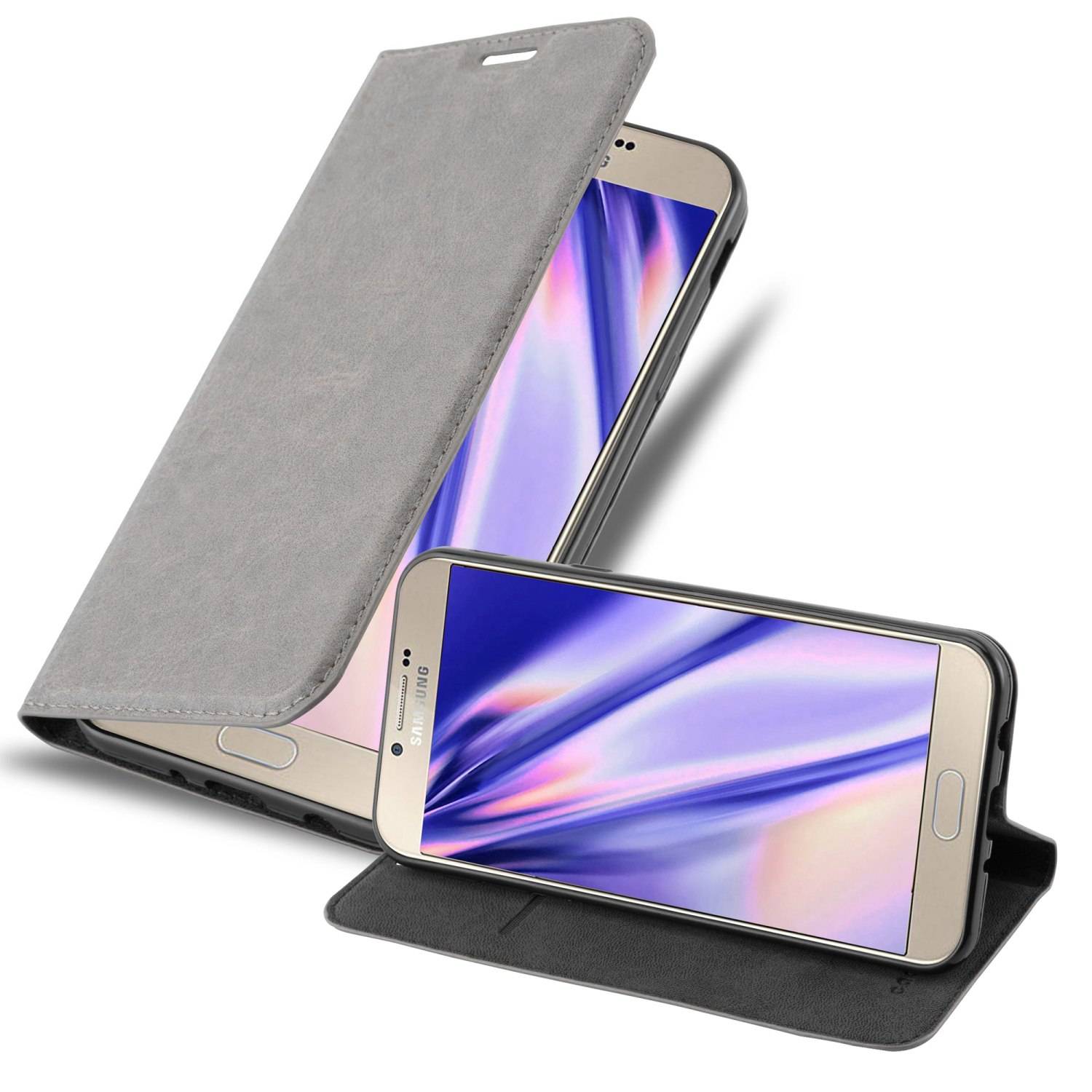 Cadorabo Hülle für Samsung Galaxy A8 2016 Schutz Hülle in Grau Handyhülle Etui Case Cover Magnetverschluss