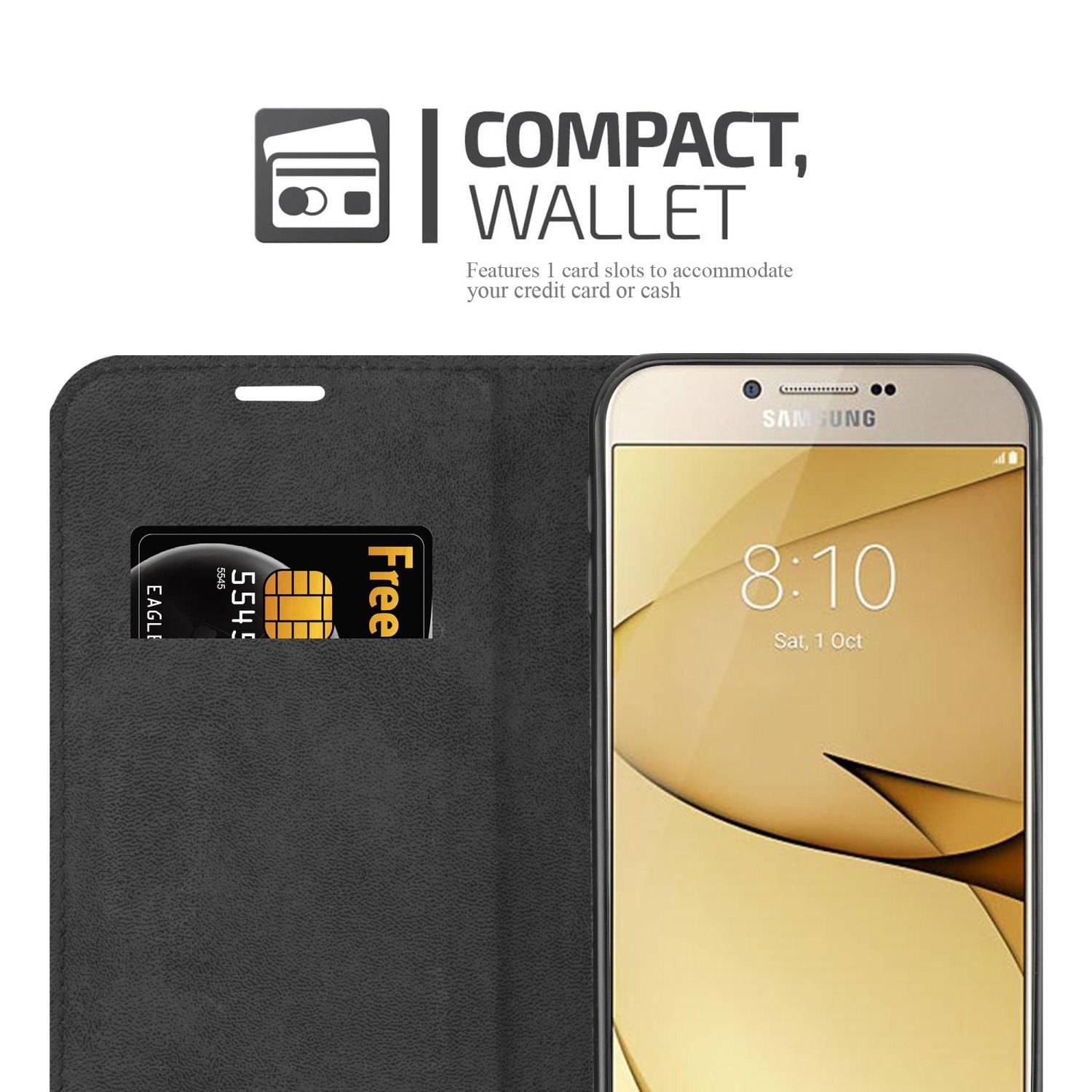 Cadorabo Hülle für Samsung Galaxy A8 2016 Schutz Hülle in Grau Handyhülle Etui Case Cover Magnetverschluss