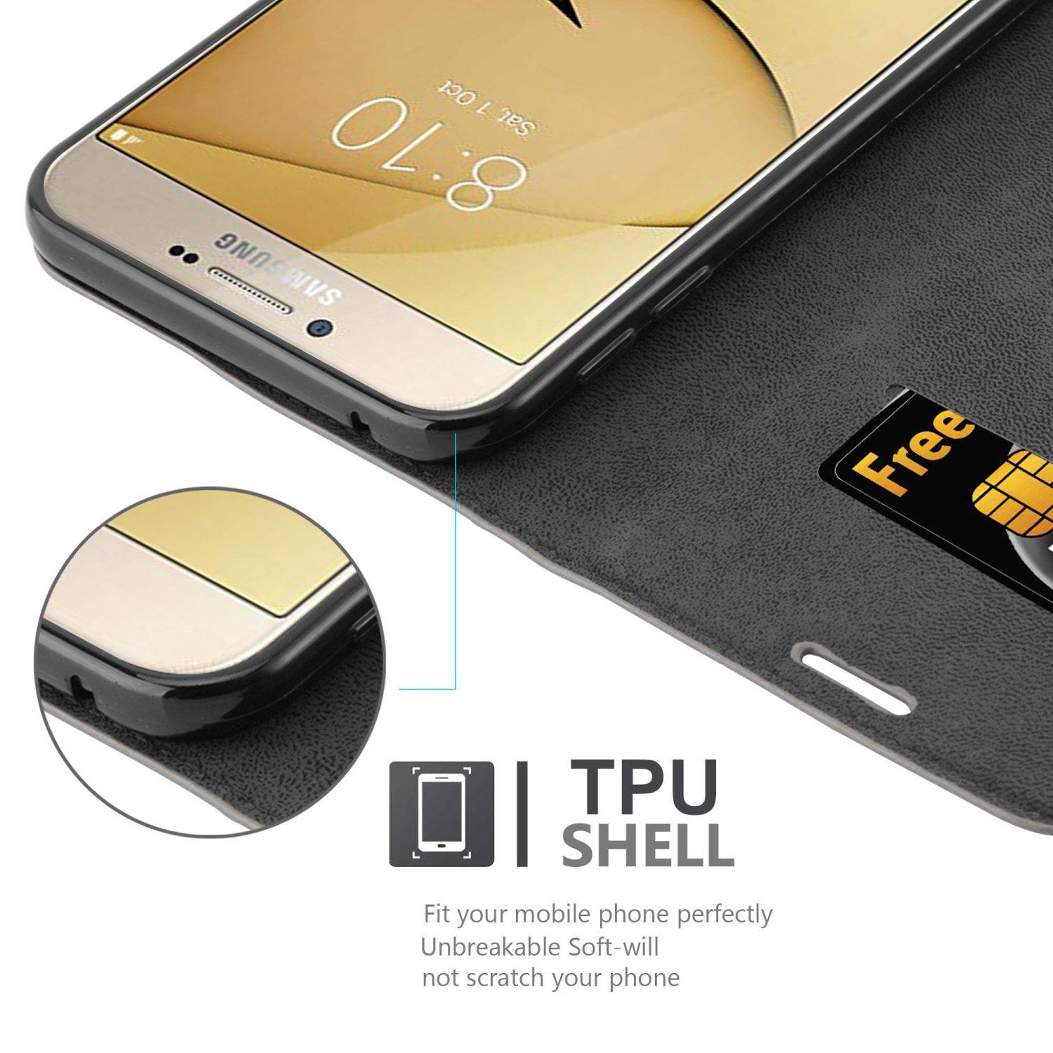 Cadorabo Hülle für Samsung Galaxy A8 2016 Schutz Hülle in Grau Handyhülle Etui Case Cover Magnetverschluss