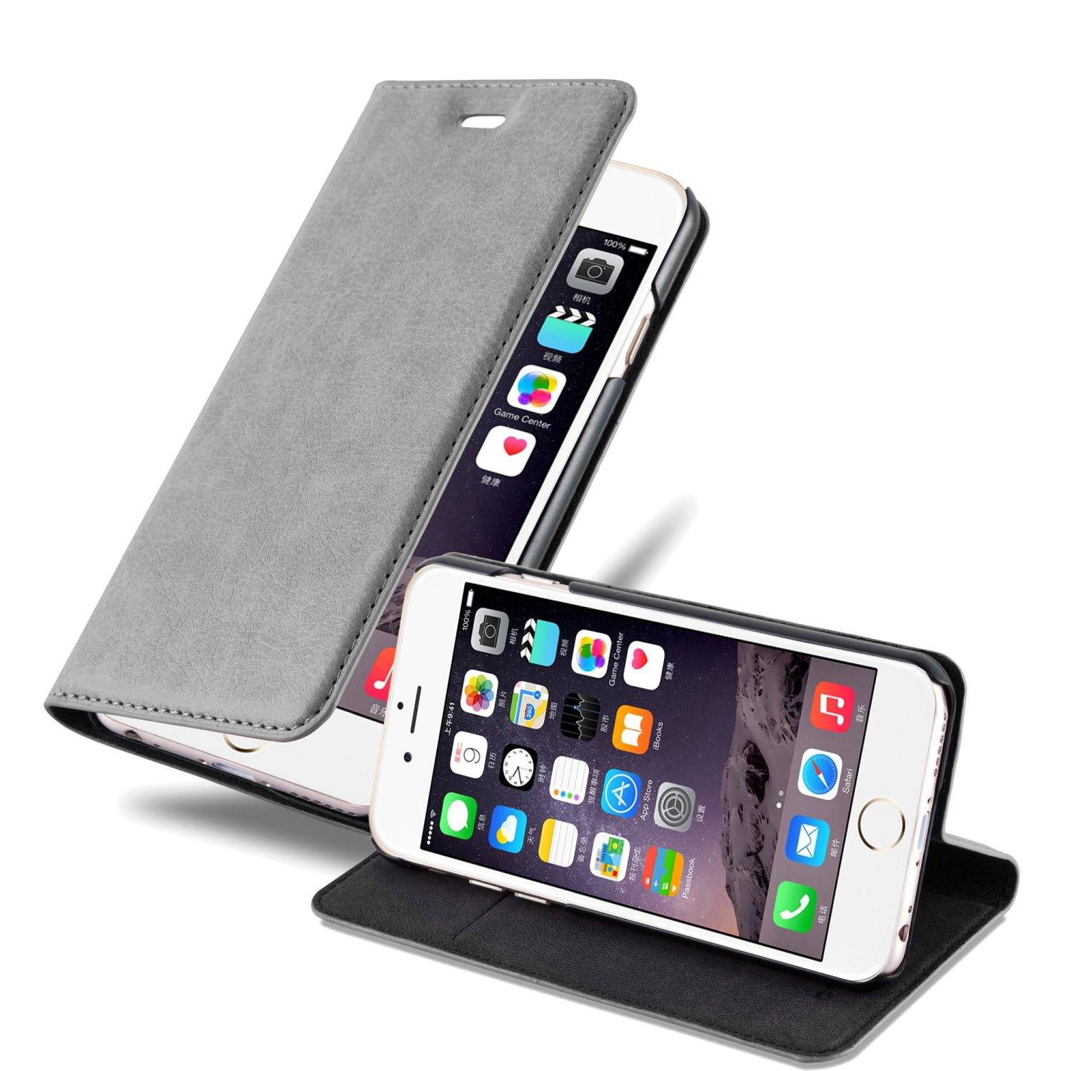 Cadorabo Hülle für Apple iPhone 6 / 6S Schutz Hülle in Grau Flip Etui Handyhülle Case Cover