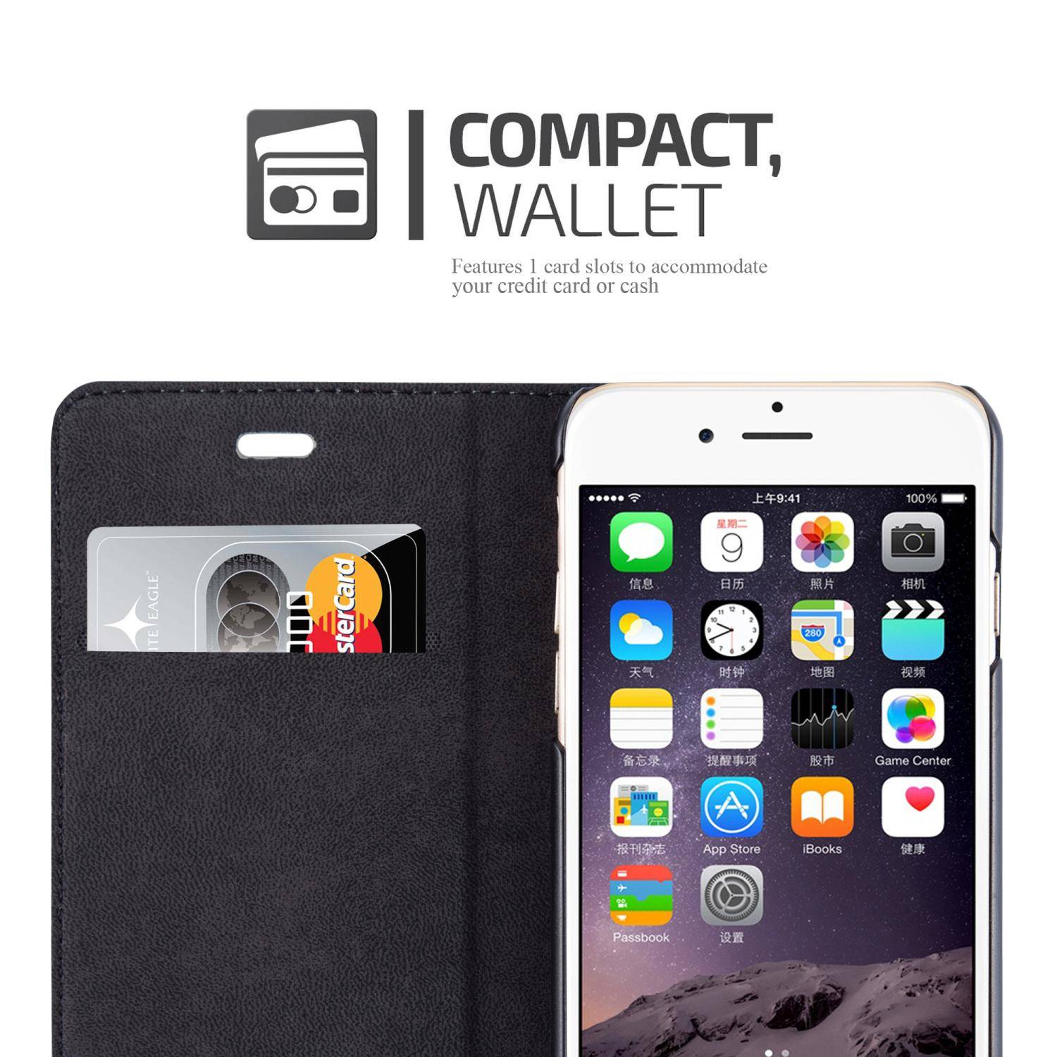 Cadorabo Hülle für Apple iPhone 6 / 6S Schutz Hülle in Grau Flip Etui Handyhülle Case Cover