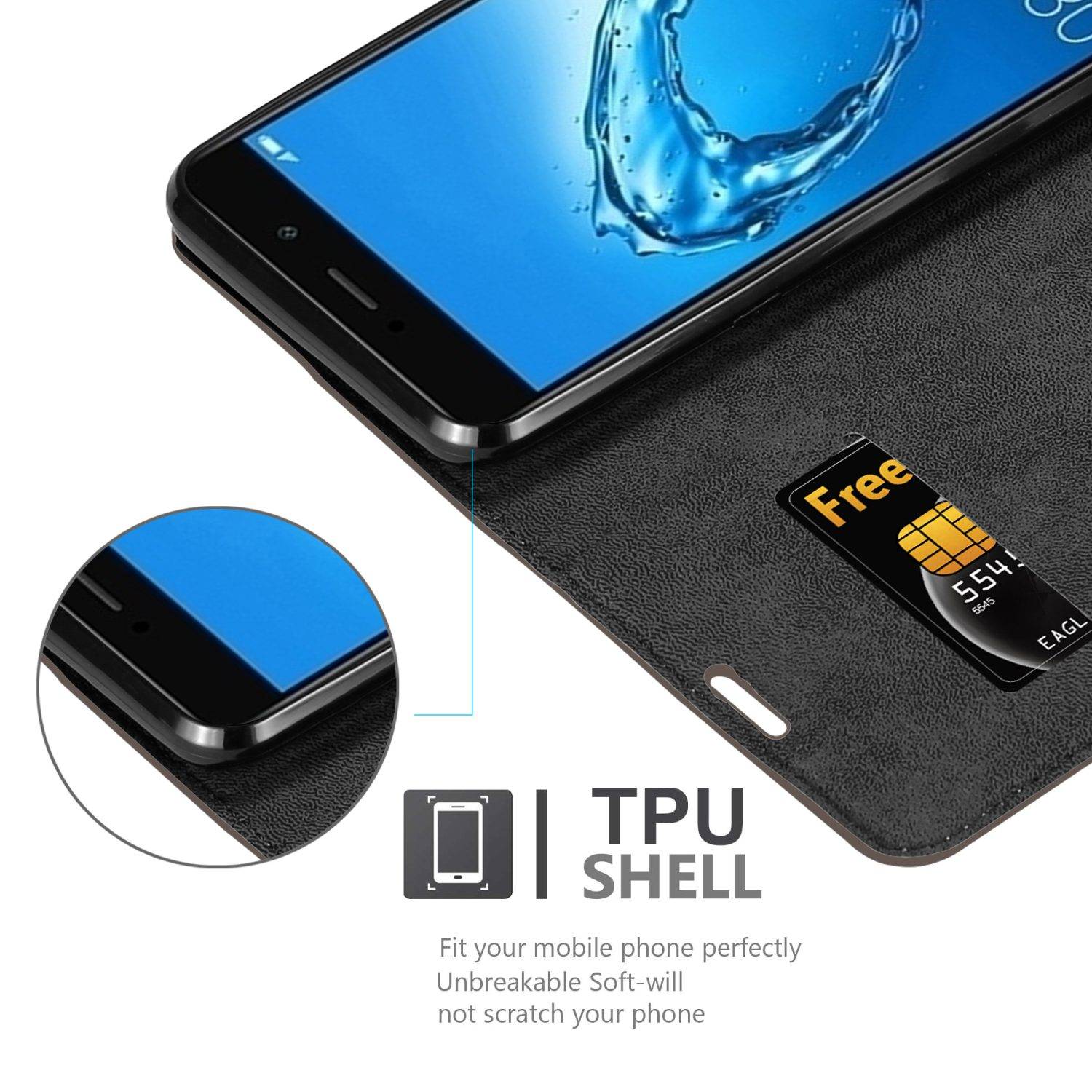 Cadorabo Hülle für Huawei Y7 PRIME 2017 Schutz Hülle in Braun Handyhülle Etui Case Cover Magnetverschluss