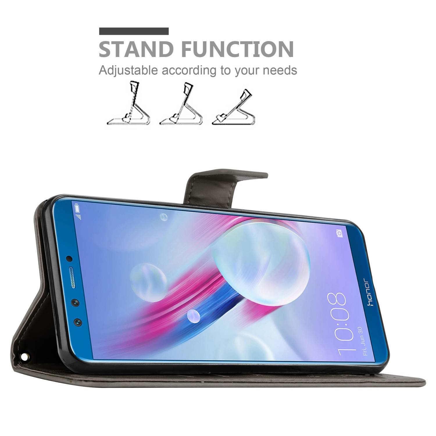 Cadorabo Hülle für Honor 9X LITE Schutz Hülle in Grau Schutzhülle Handy Hülle Etui Case Blumen Flower