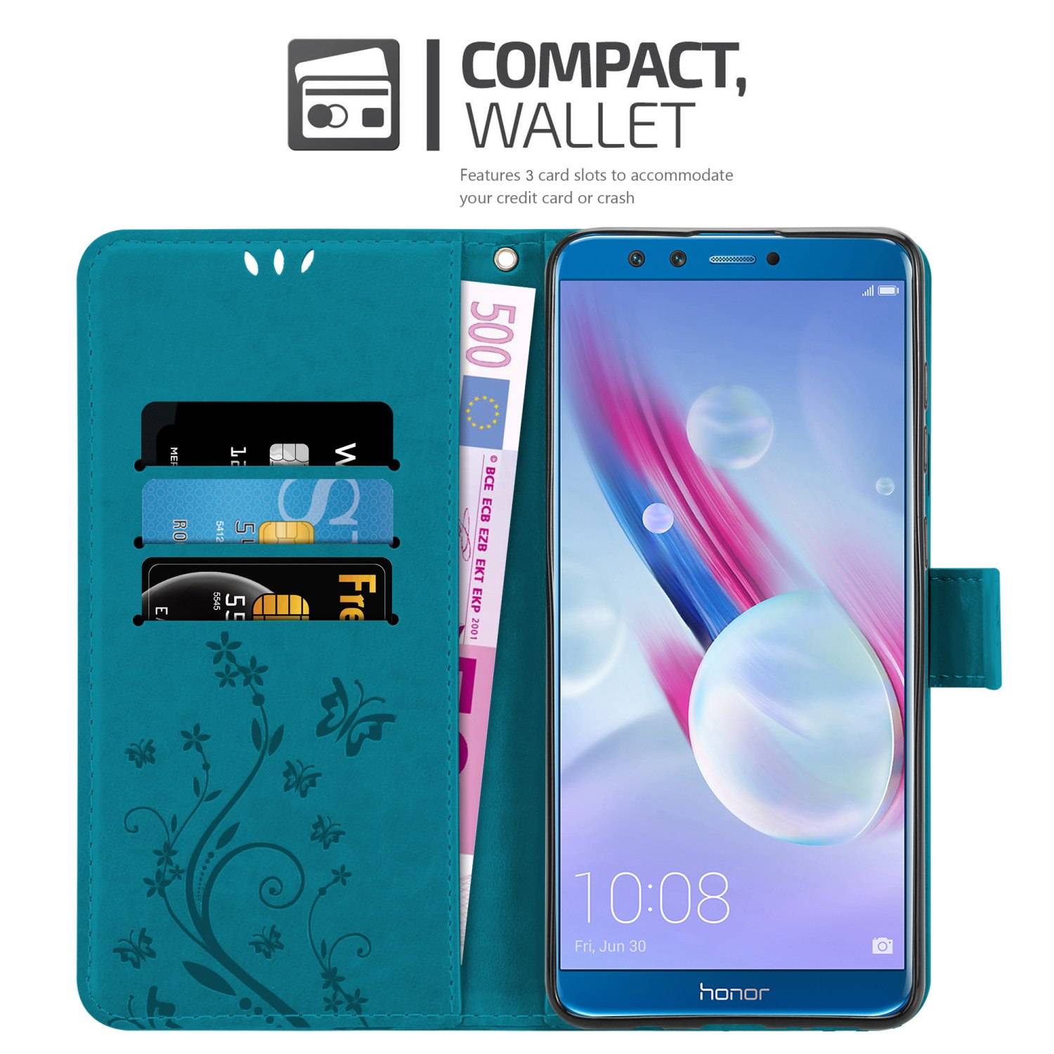 Cadorabo Hülle für Honor 9X LITE Schutz Hülle in Blau Schutzhülle Handy Hülle Etui Case Blumen Flower