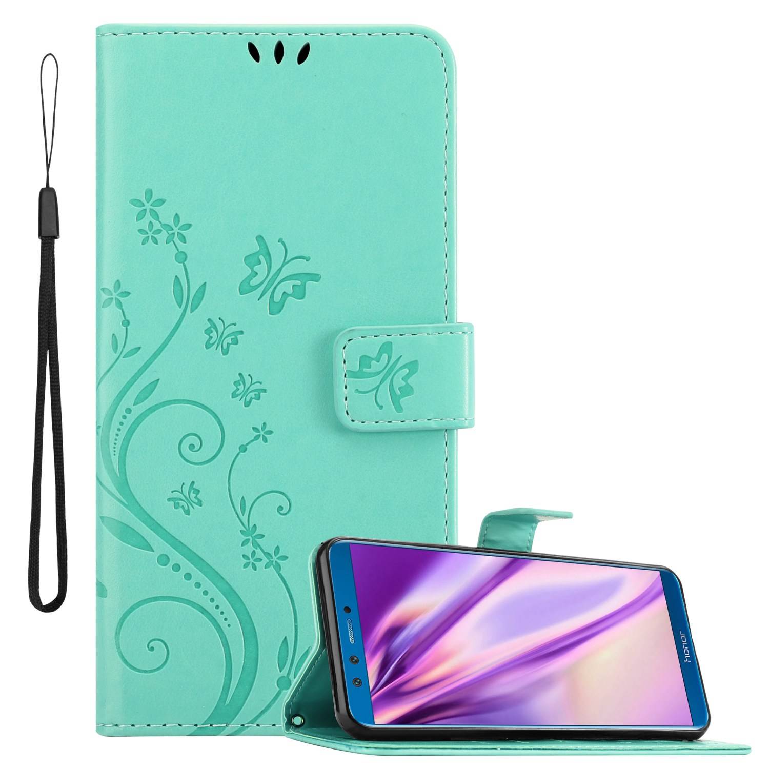 Cadorabo Hülle für Honor 9X LITE Schutz Hülle in Türkis Schutzhülle Handy Hülle Etui Case Blumen Flower
