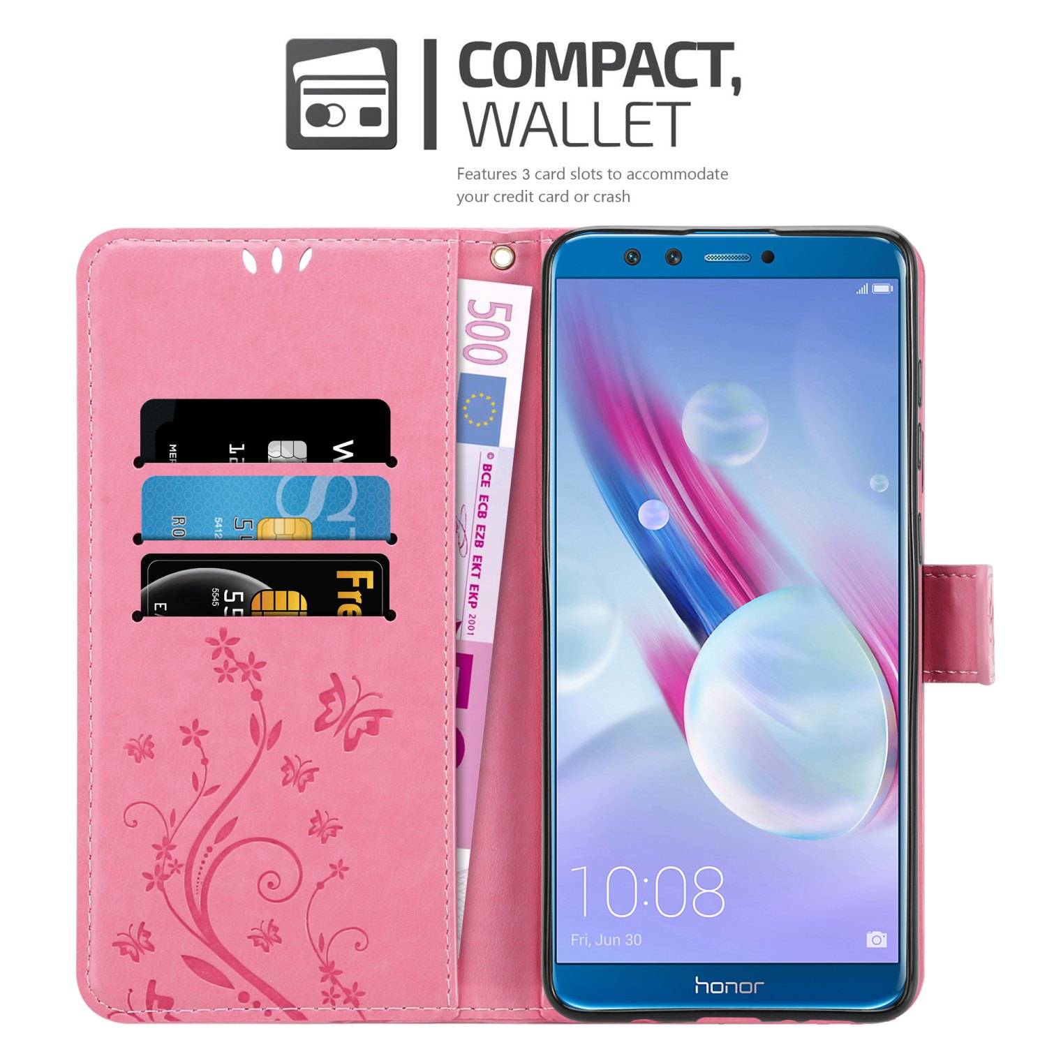 Cadorabo Hülle für Honor 9X LITE Schutz Hülle in Rosa Schutzhülle Handy Hülle Etui Case Blumen Flower