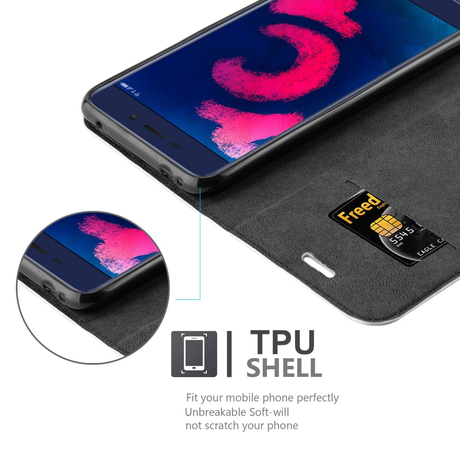 Cadorabo Hülle für Honor 6C PRO Schutz Hülle in Grau Handyhülle Etui Case Cover Magnetverschluss