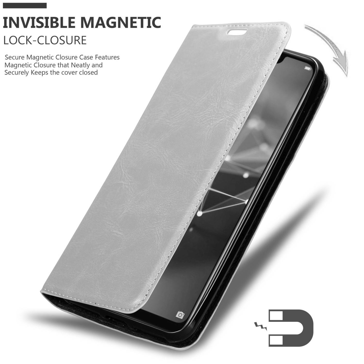 Cadorabo Hülle für Huawei MATE 20 LITE Schutz Hülle in Grau Handyhülle Etui Case Cover Magnetverschluss