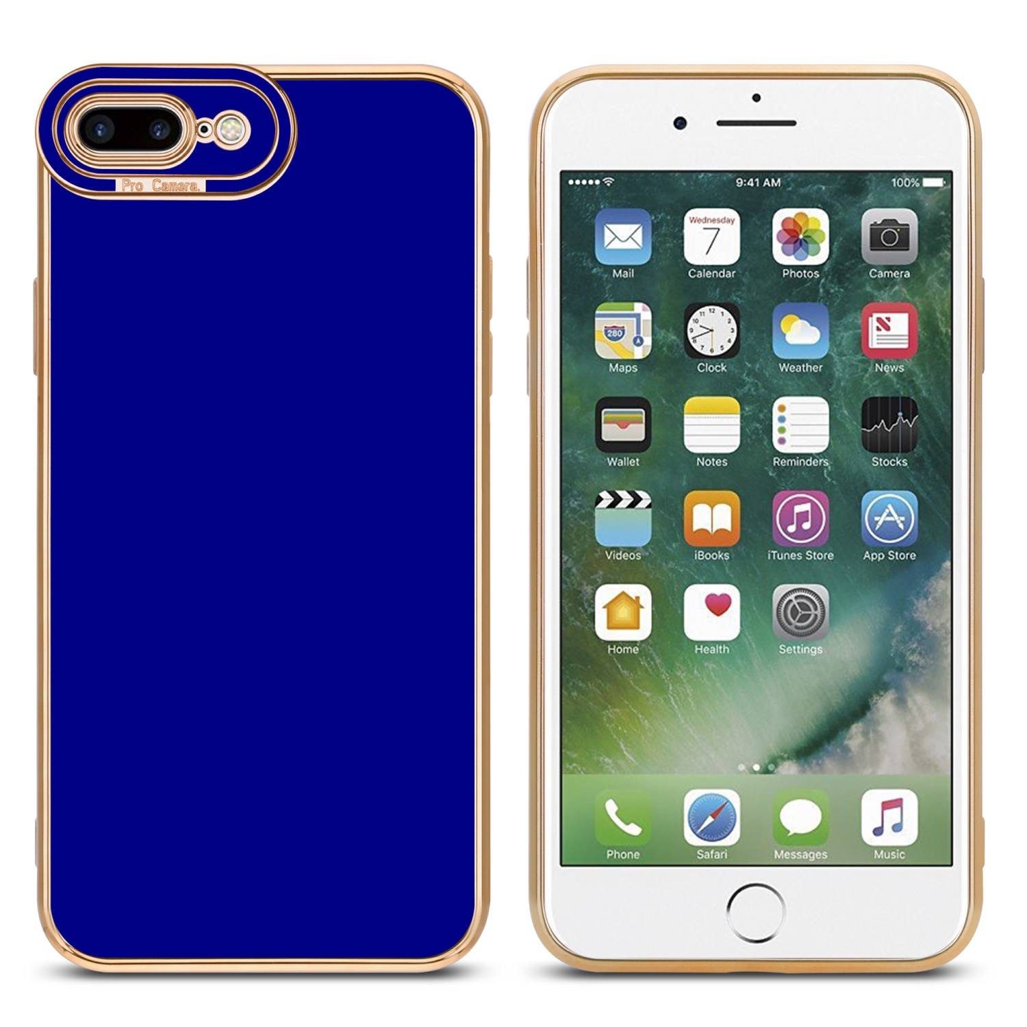 Cadorabo Hülle für Apple iPhone 7 PLUS / 7S PLUS / 8 PLUS Schutz Hülle in Blau Etui Handyhülle Cover Case TPU