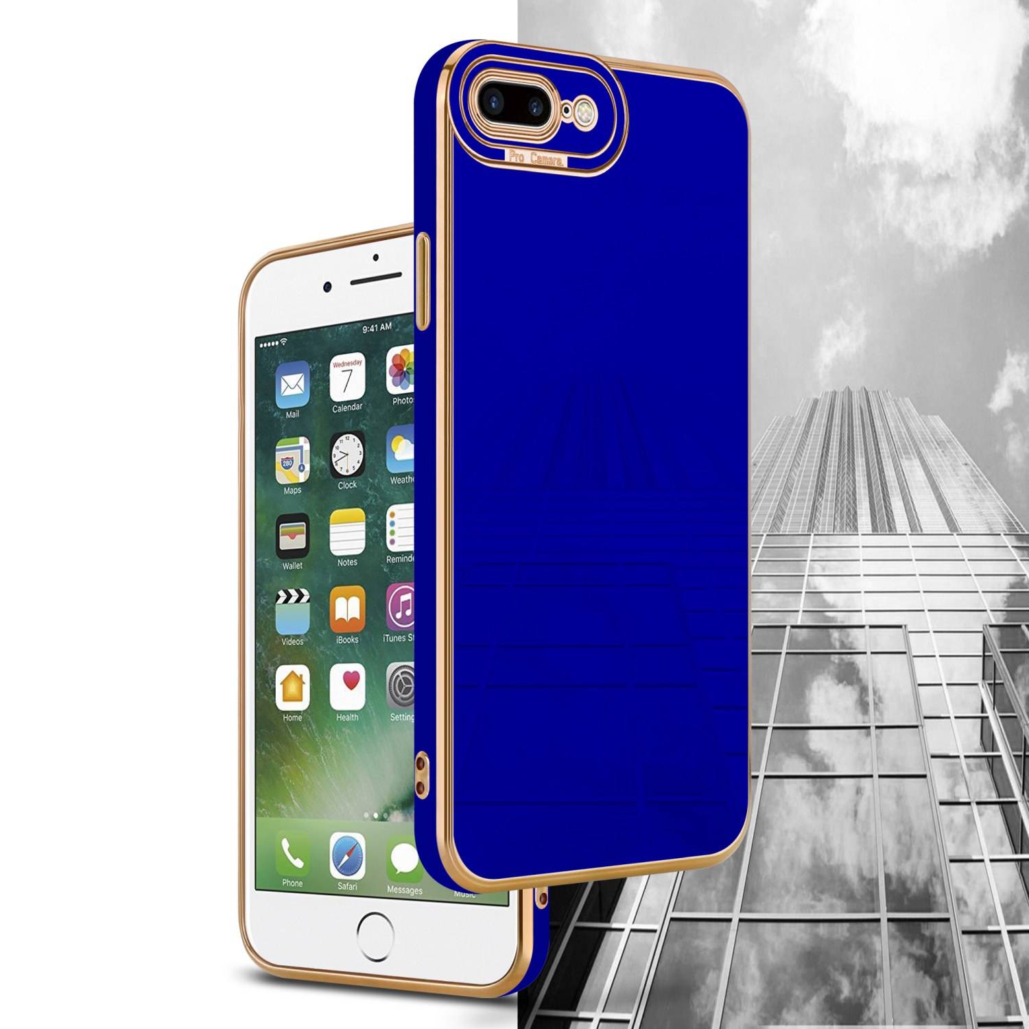 Cadorabo Hülle für Apple iPhone 7 PLUS / 7S PLUS / 8 PLUS Schutz Hülle in Blau Etui Handyhülle Cover Case TPU