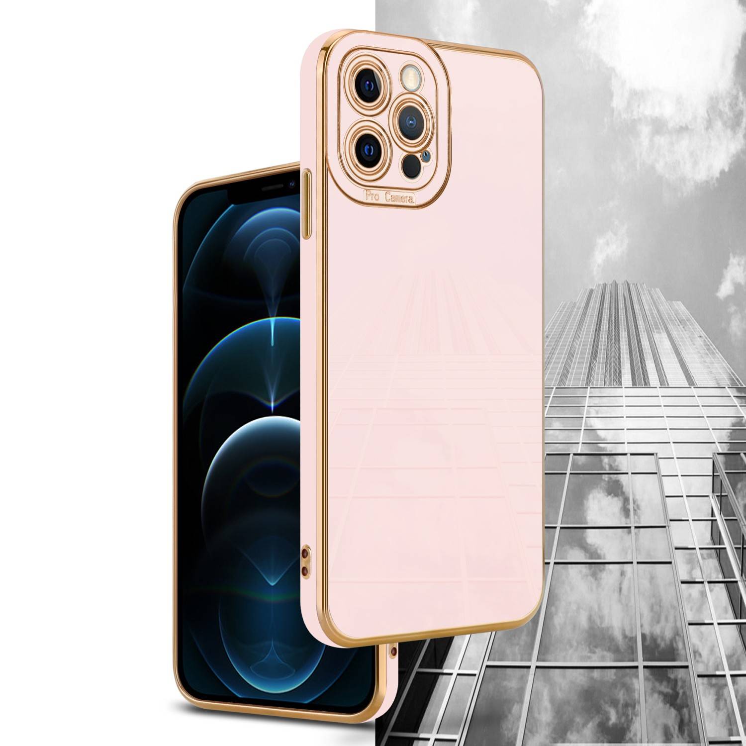 Cadorabo Hülle für Apple iPhone 12 PRO Schutz Hülle in Rosa Etui Handyhülle Cover Case TPU Kameraschutz