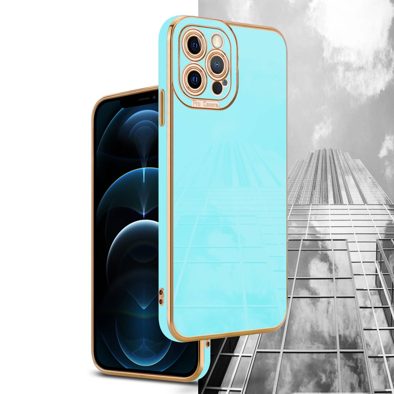 Cadorabo Hülle für Apple iPhone 12 PRO Schutz Hülle in Türkis Etui Handyhülle Cover Case TPU Kameraschutz