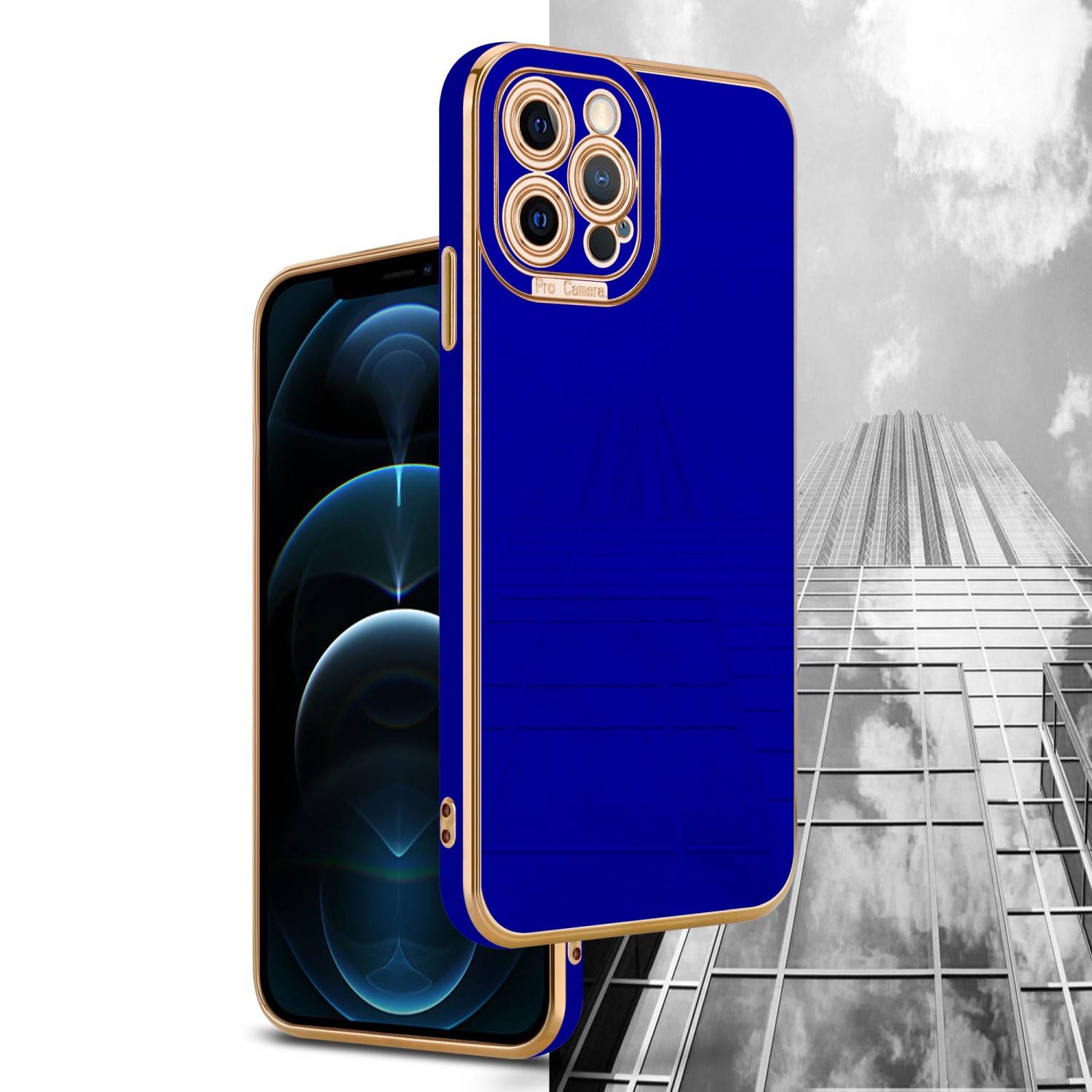 Cadorabo Hülle für Apple iPhone 12 PRO MAX Schutz Hülle in Blau Etui Handyhülle Cover Case TPU Kameraschutz