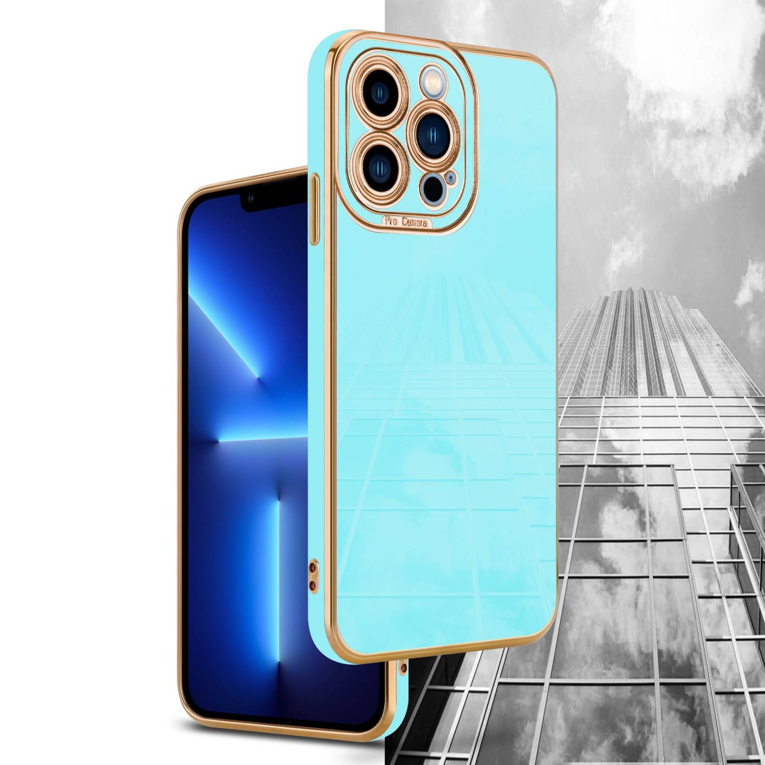 Cadorabo Hülle für Apple iPhone 13 PRO Schutz Hülle in Türkis Etui Handyhülle Cover Case TPU Kameraschutz