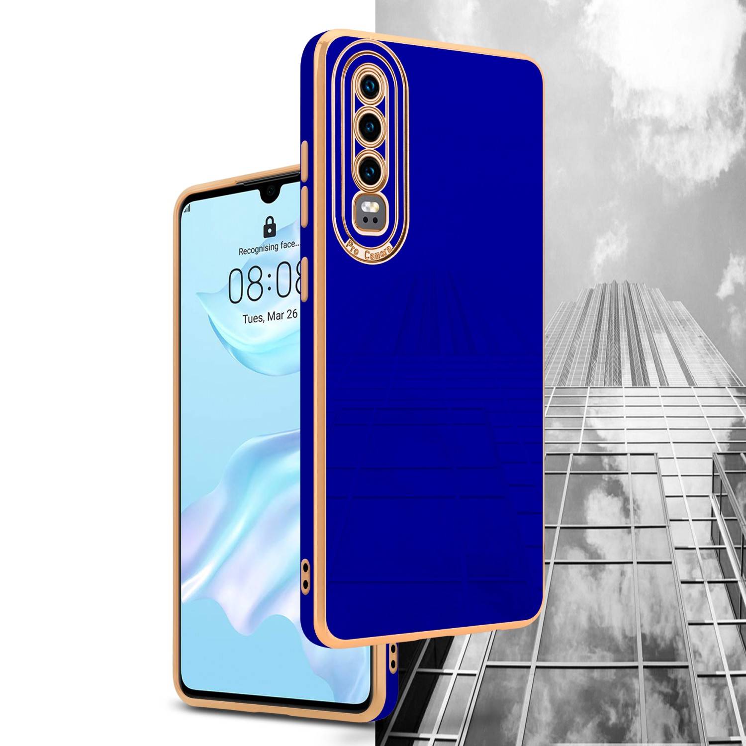 Cadorabo Hülle für Huawei P30 Schutz Hülle in Blau Etui Handyhülle Cover Case TPU Kameraschutz
