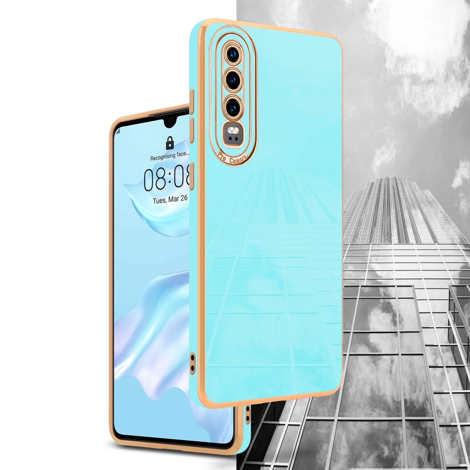Cadorabo Hülle für Huawei P30 Schutz Hülle in Türkis Etui Handyhülle Cover Case TPU Kameraschutz