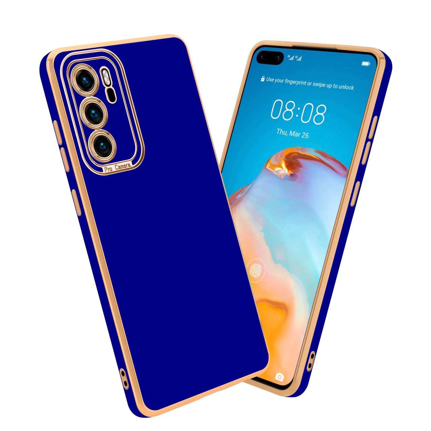 Cadorabo Hülle für Huawei P40 Schutz Hülle in Blau Etui Handyhülle Cover Case TPU Kameraschutz
