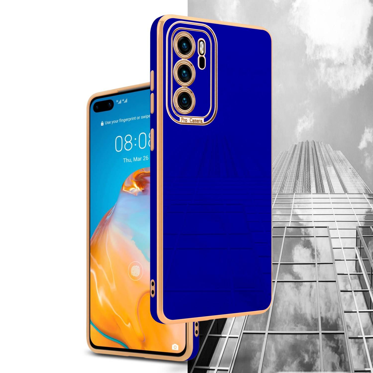 Cadorabo Hülle für Huawei P40 Schutz Hülle in Blau Etui Handyhülle Cover Case TPU Kameraschutz