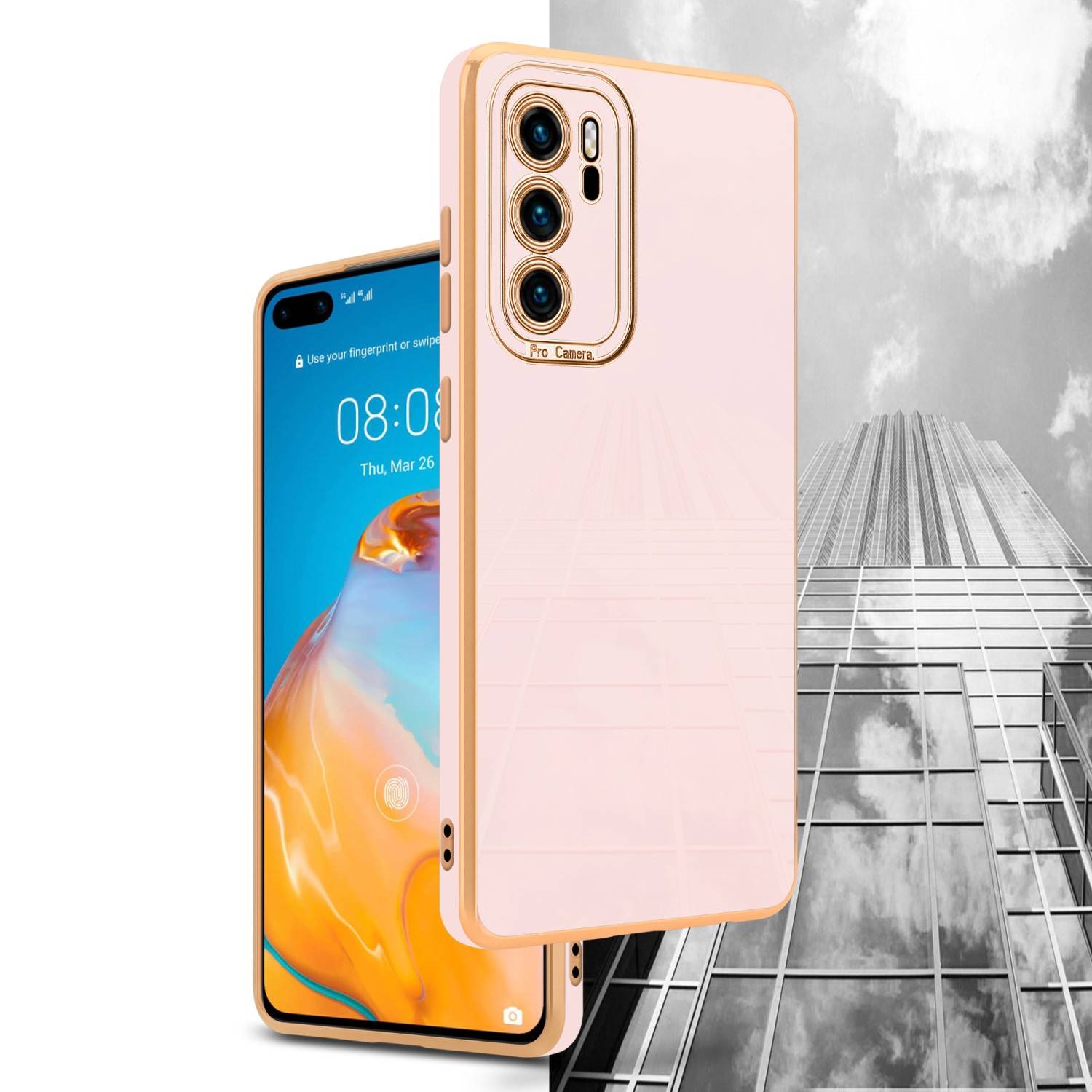Cadorabo Hülle für Huawei P40 Schutz Hülle in Rosa Etui Handyhülle Cover Case TPU Kameraschutz