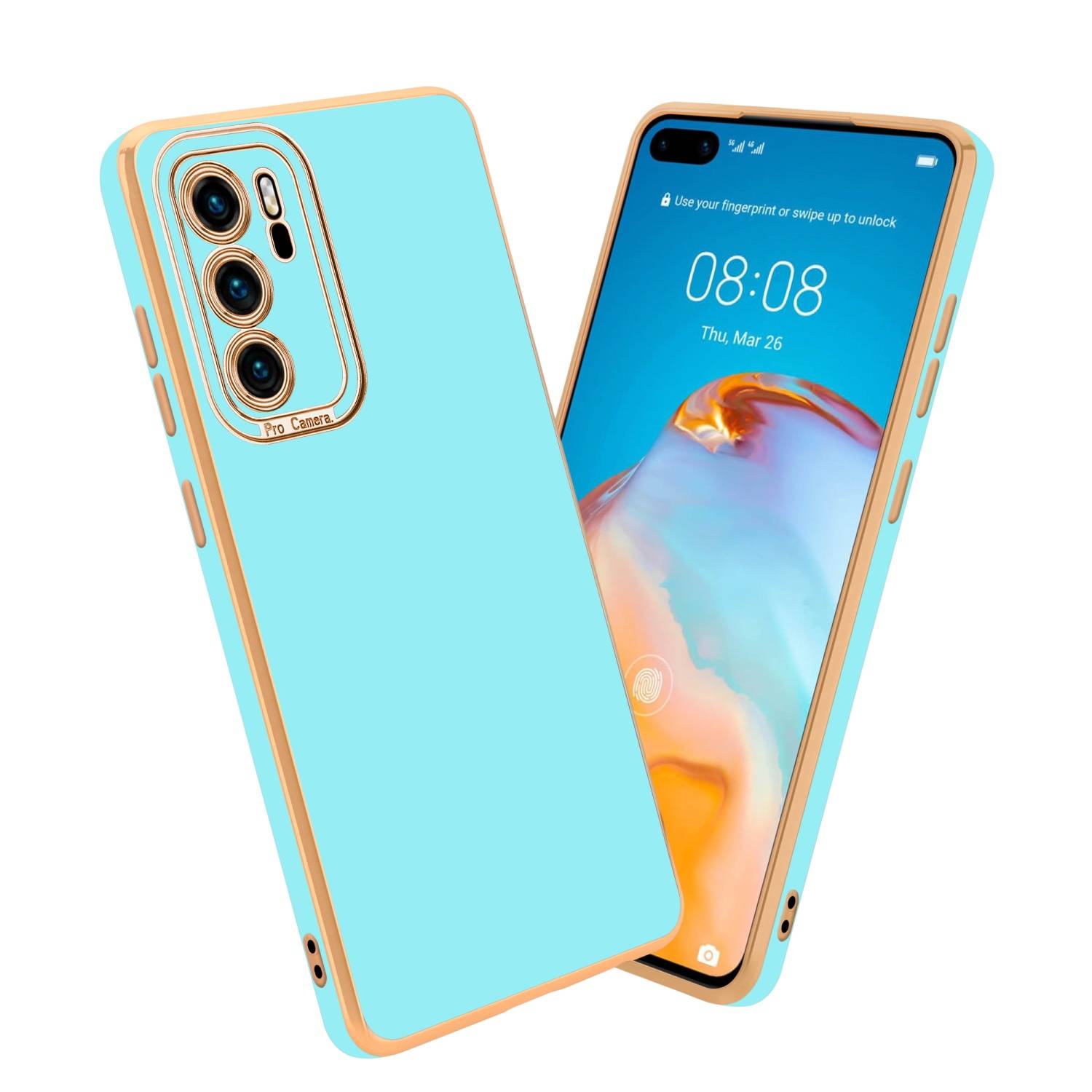 Cadorabo Hülle für Huawei P40 Schutz Hülle in Türkis Etui Handyhülle Cover Case TPU Kameraschutz