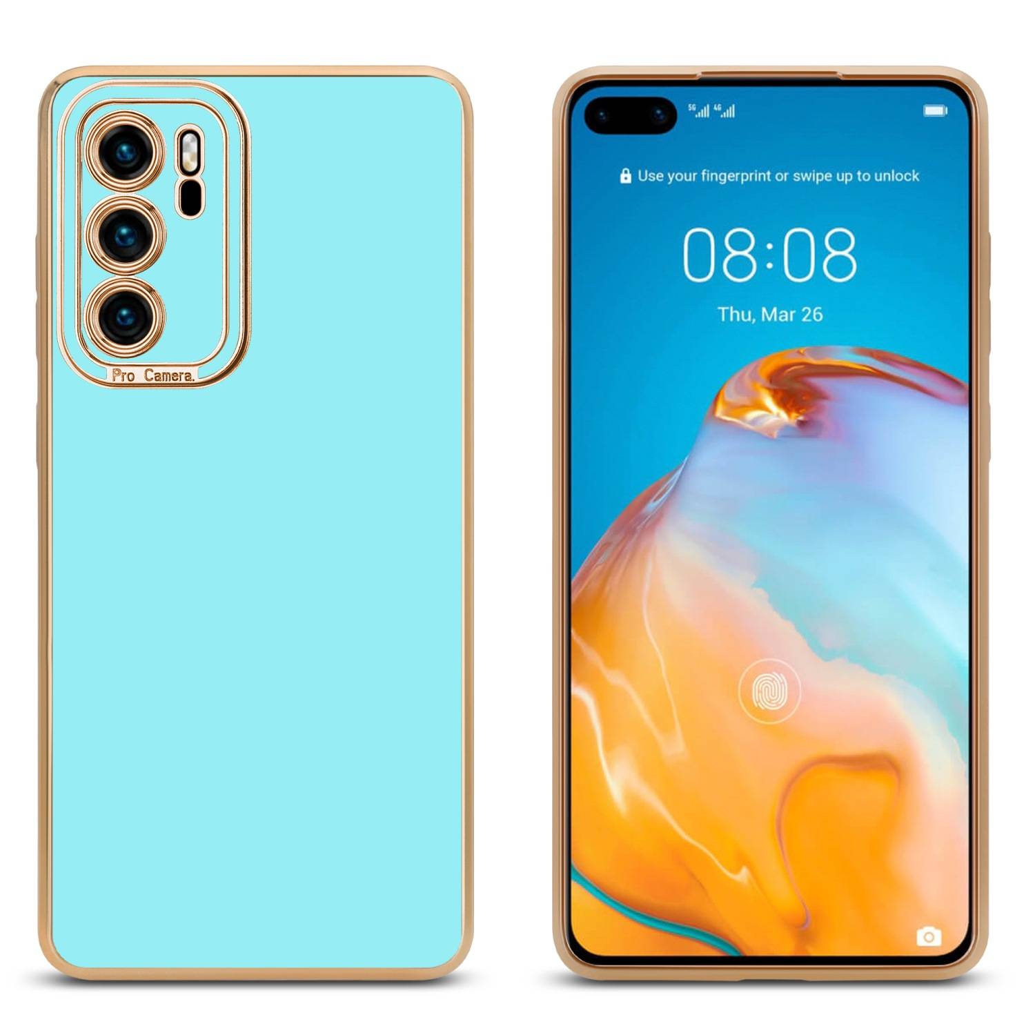 Cadorabo Hülle für Huawei P40 Schutz Hülle in Türkis Etui Handyhülle Cover Case TPU Kameraschutz