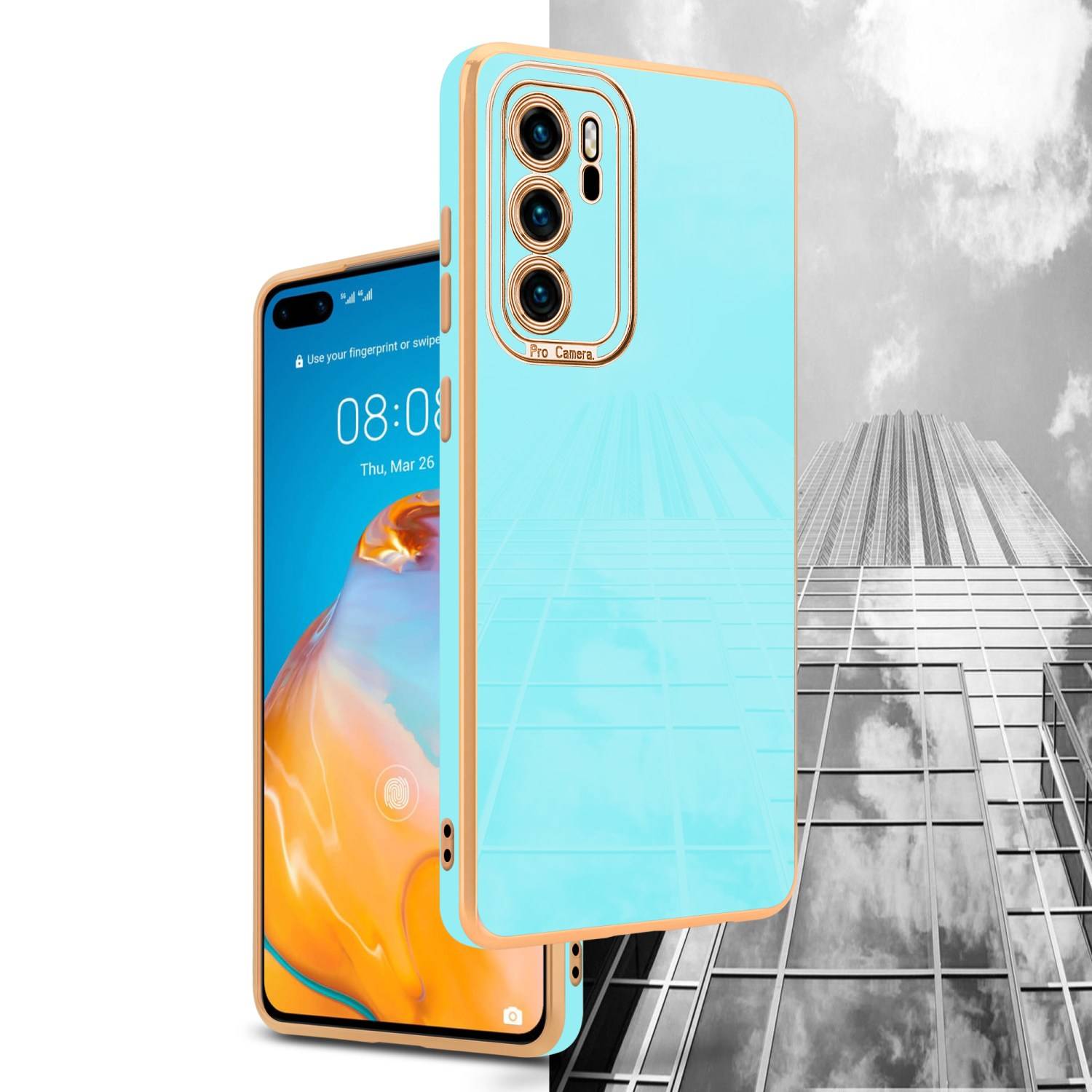 Cadorabo Hülle für Huawei P40 Schutz Hülle in Türkis Etui Handyhülle Cover Case TPU Kameraschutz