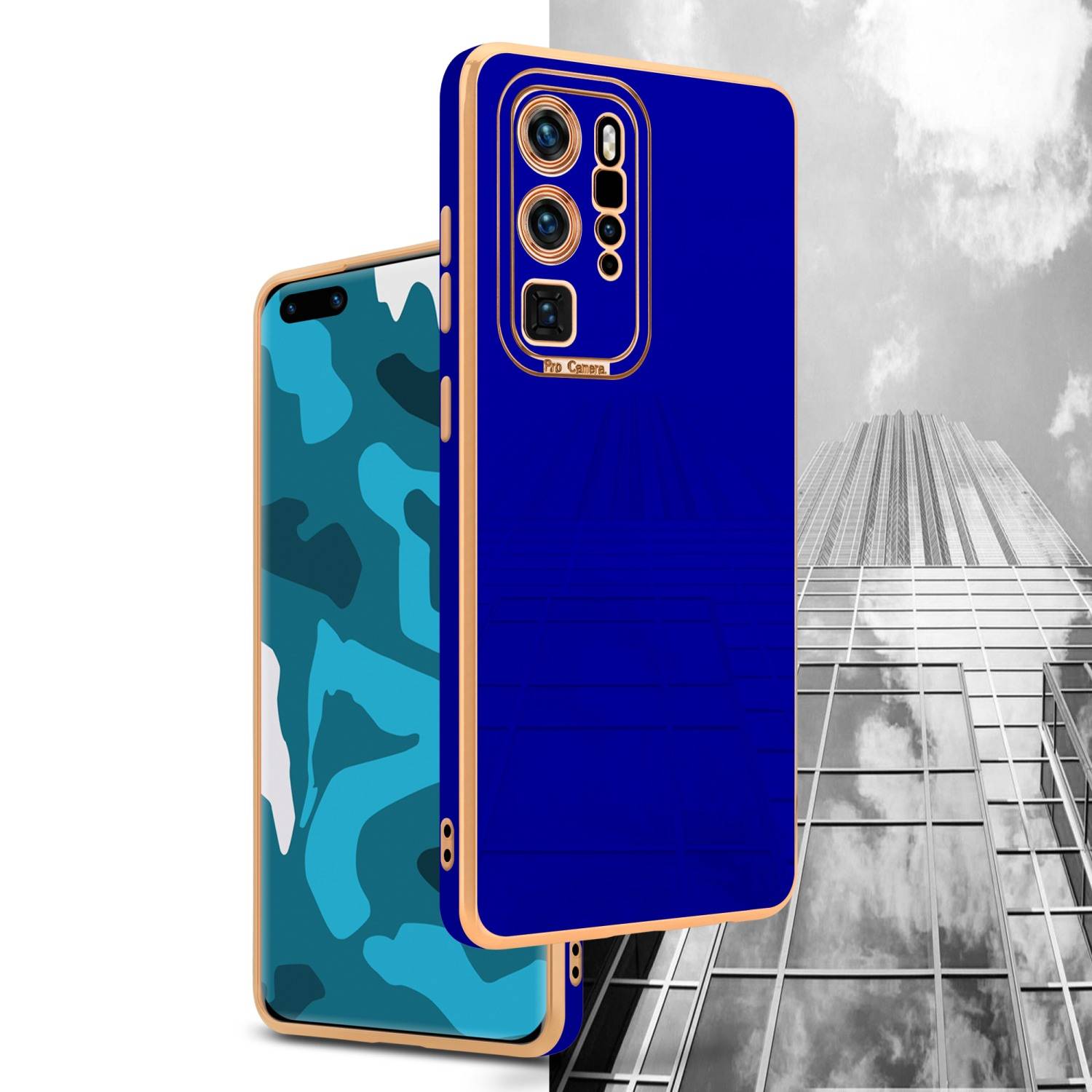 Cadorabo Hülle für Huawei P40 PRO / P40 PRO+ Schutz Hülle in Blau Etui Handyhülle Cover Case TPU Kameraschutz