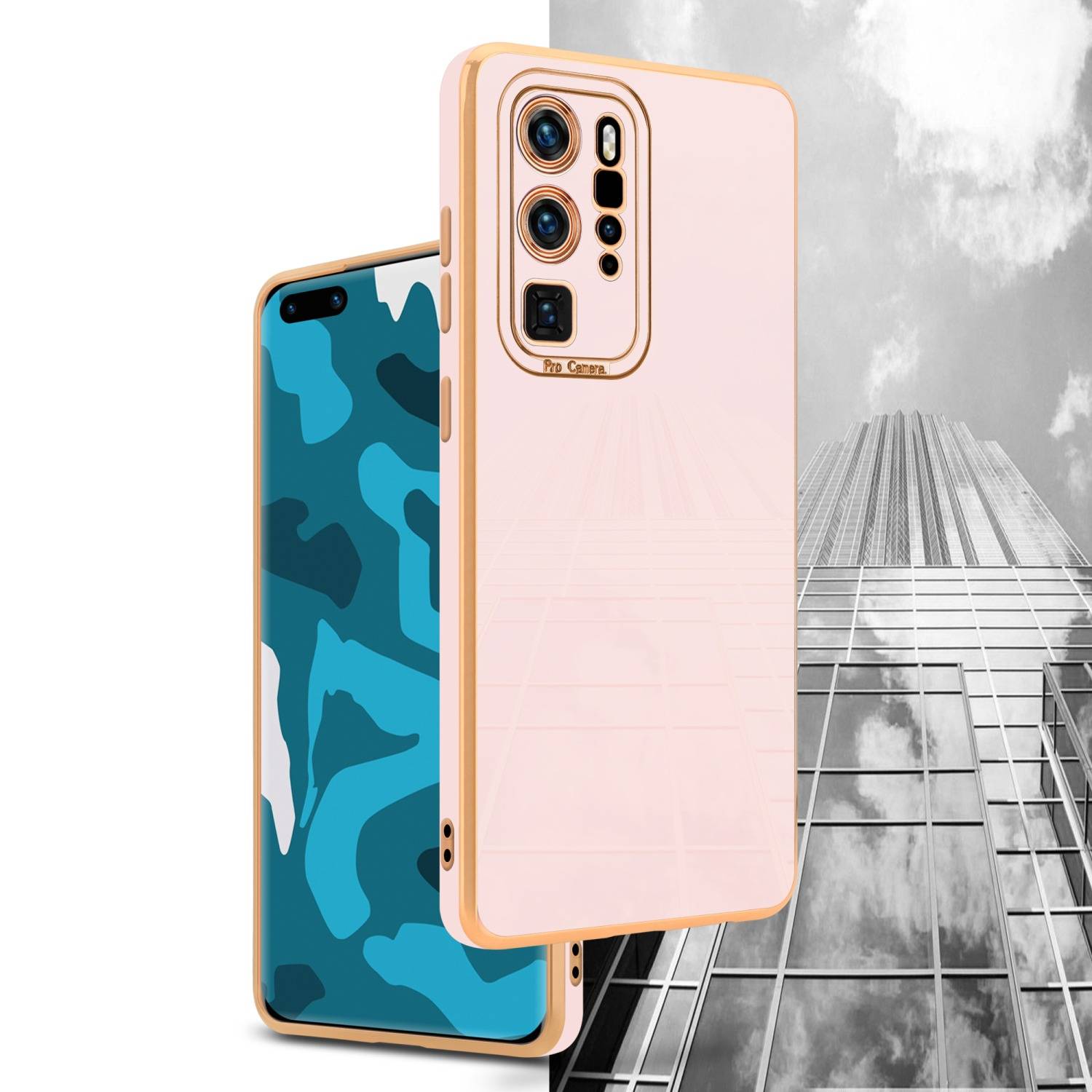 Cadorabo Hülle für Huawei P40 PRO / P40 PRO+ Schutz Hülle in Rosa Etui Handyhülle Cover Case TPU Kameraschutz