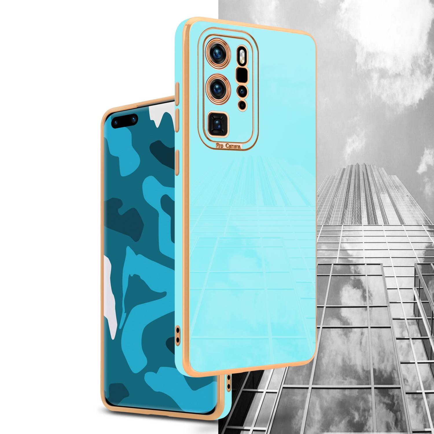 Cadorabo Hülle für Huawei P40 PRO / P40 PRO+ Schutz Hülle in Türkis Etui Handyhülle Cover Case TPU Kameraschutz