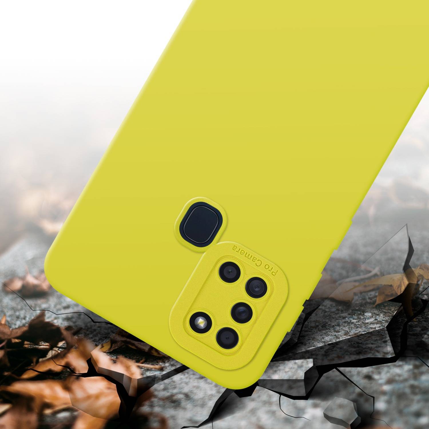 Cadorabo Hülle für Samsung Galaxy A21s Schutz Hülle in Gelb TPU Silikon Etui Case Handyhülle