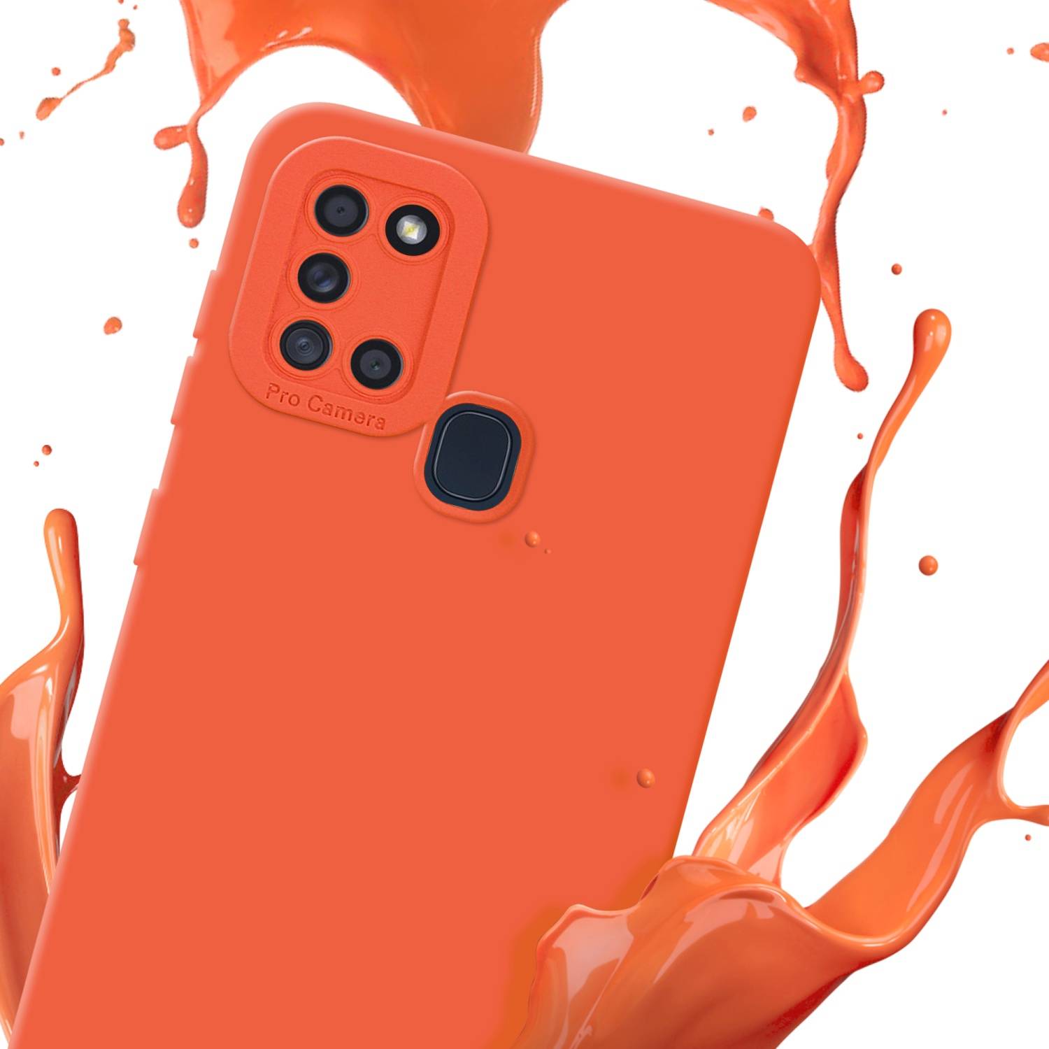 Cadorabo Hülle für Samsung Galaxy A21s Schutz Hülle in Orange TPU Silikon Etui Case Handyhülle