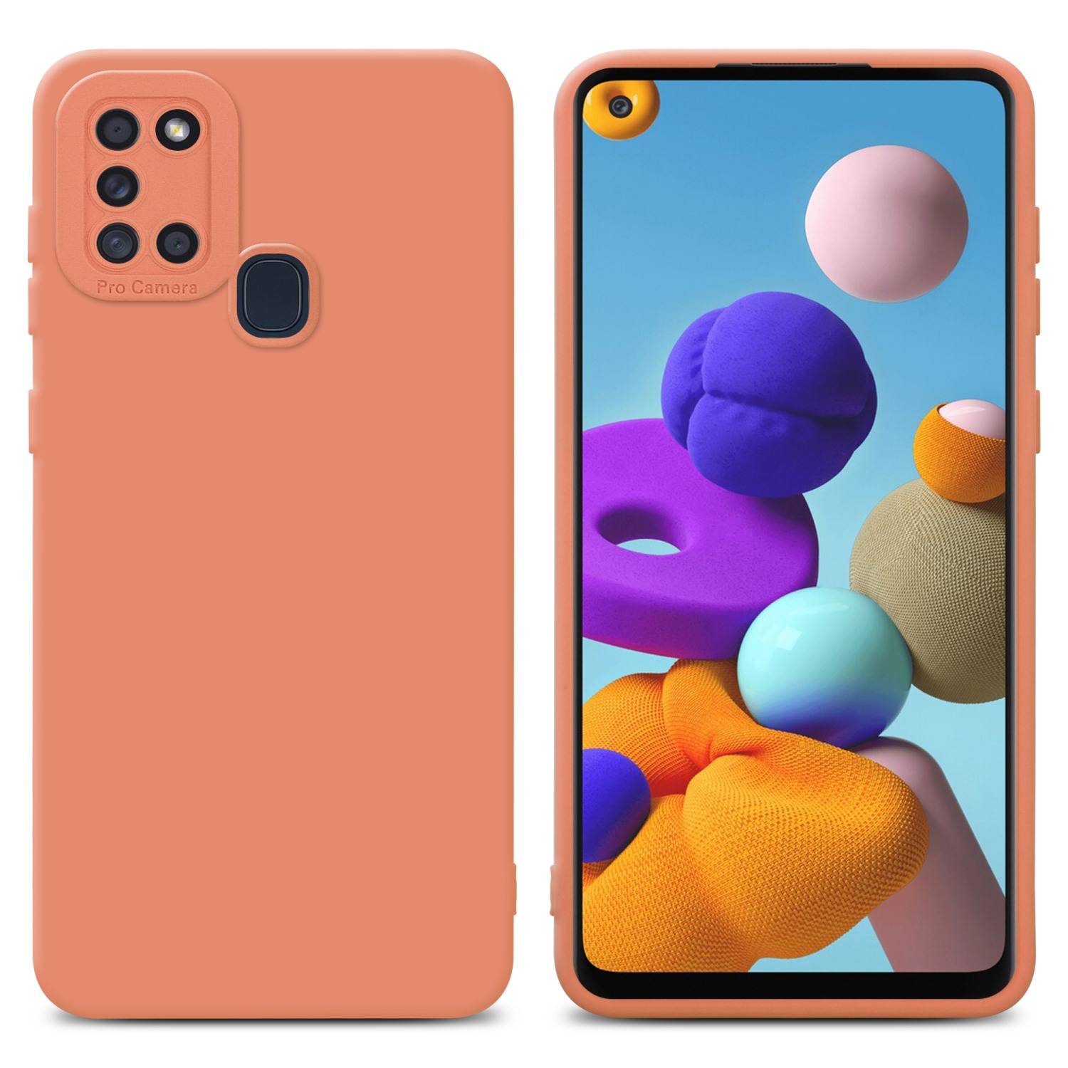 Cadorabo Hülle für Samsung Galaxy A21s Schutz Hülle in Orange TPU Silikon Etui Case Handyhülle