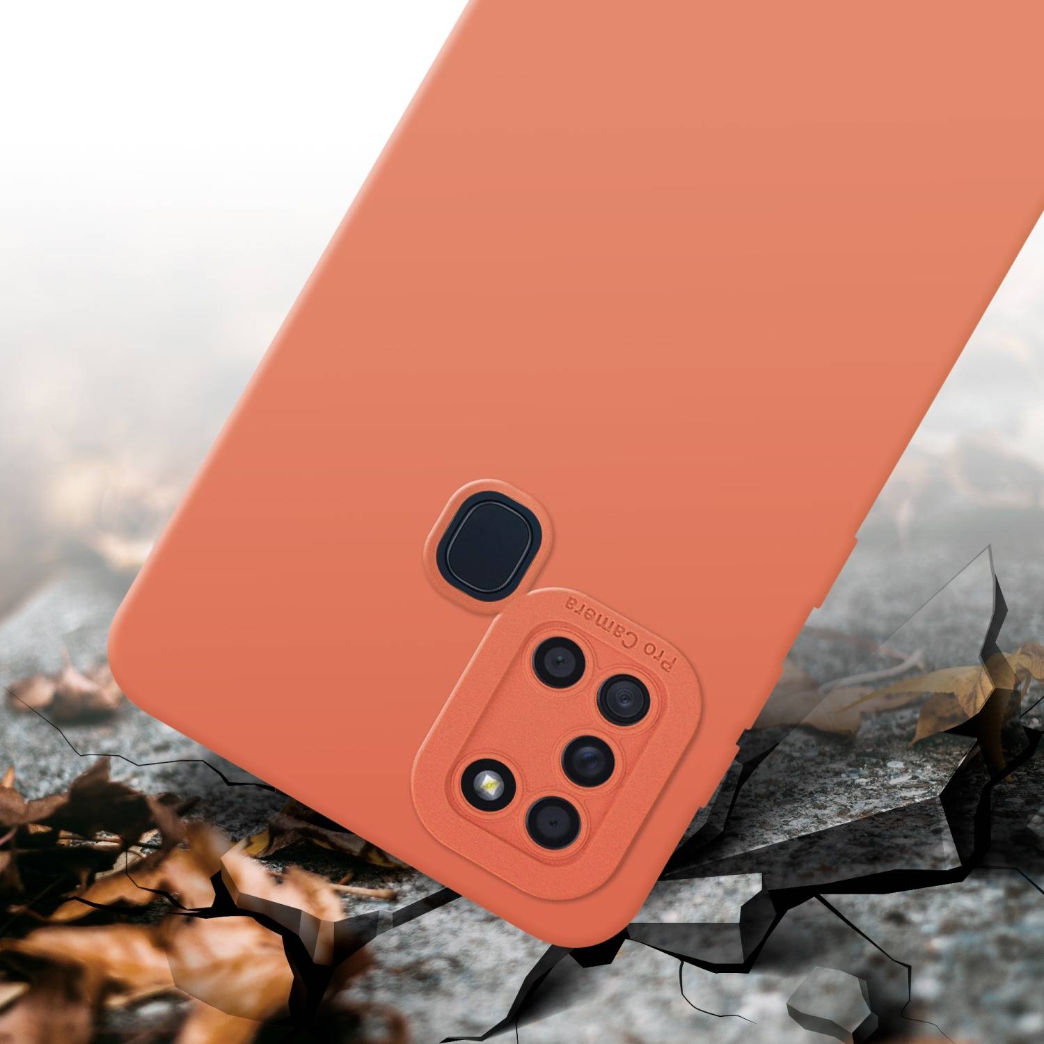 Cadorabo Hülle für Samsung Galaxy A21s Schutz Hülle in Orange TPU Silikon Etui Case Handyhülle
